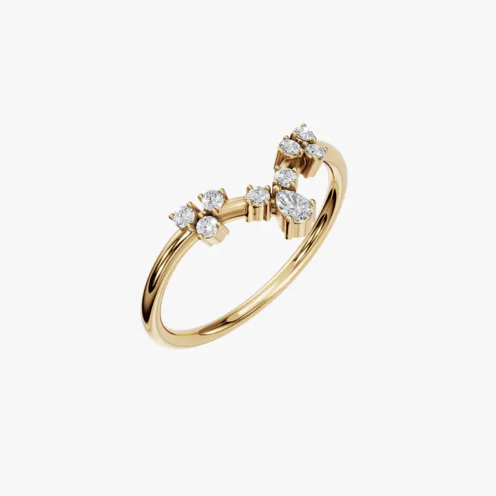 Diamond V-Shape Cluster Ring in 14K Yellow Gold