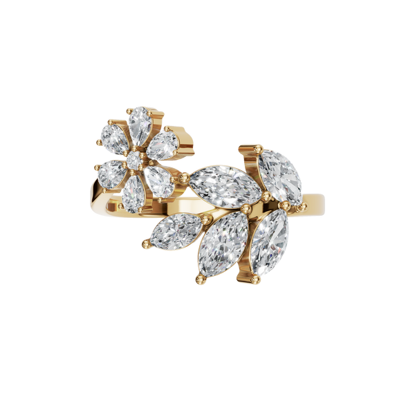 1.22 CTW Round Pear Marquise Diamond Floral Cluster Ring in 14K Yellow Gold