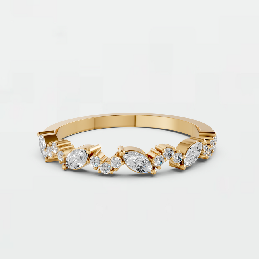 Marquise & Round Cut Diamond Prong Set Stackable Wedding Band In Solid Gold
