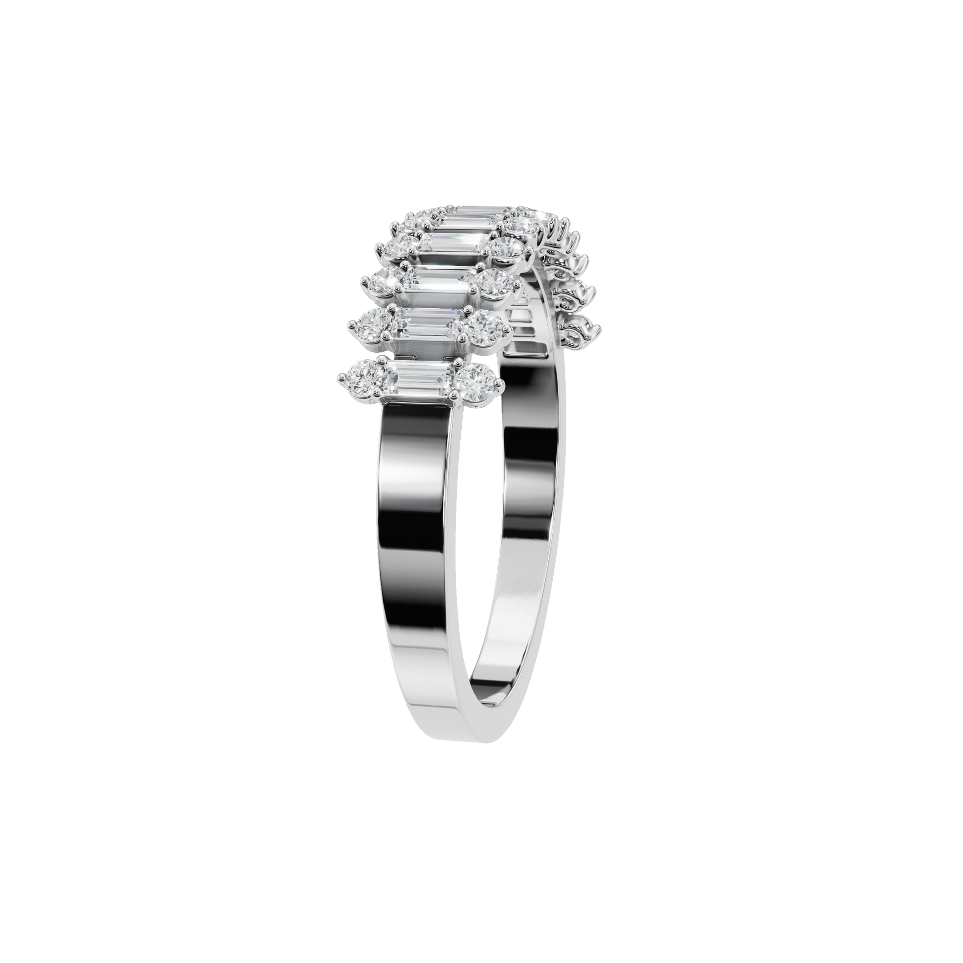 Baguette Lab Grown Diamond Ring with Round Accent Stones
