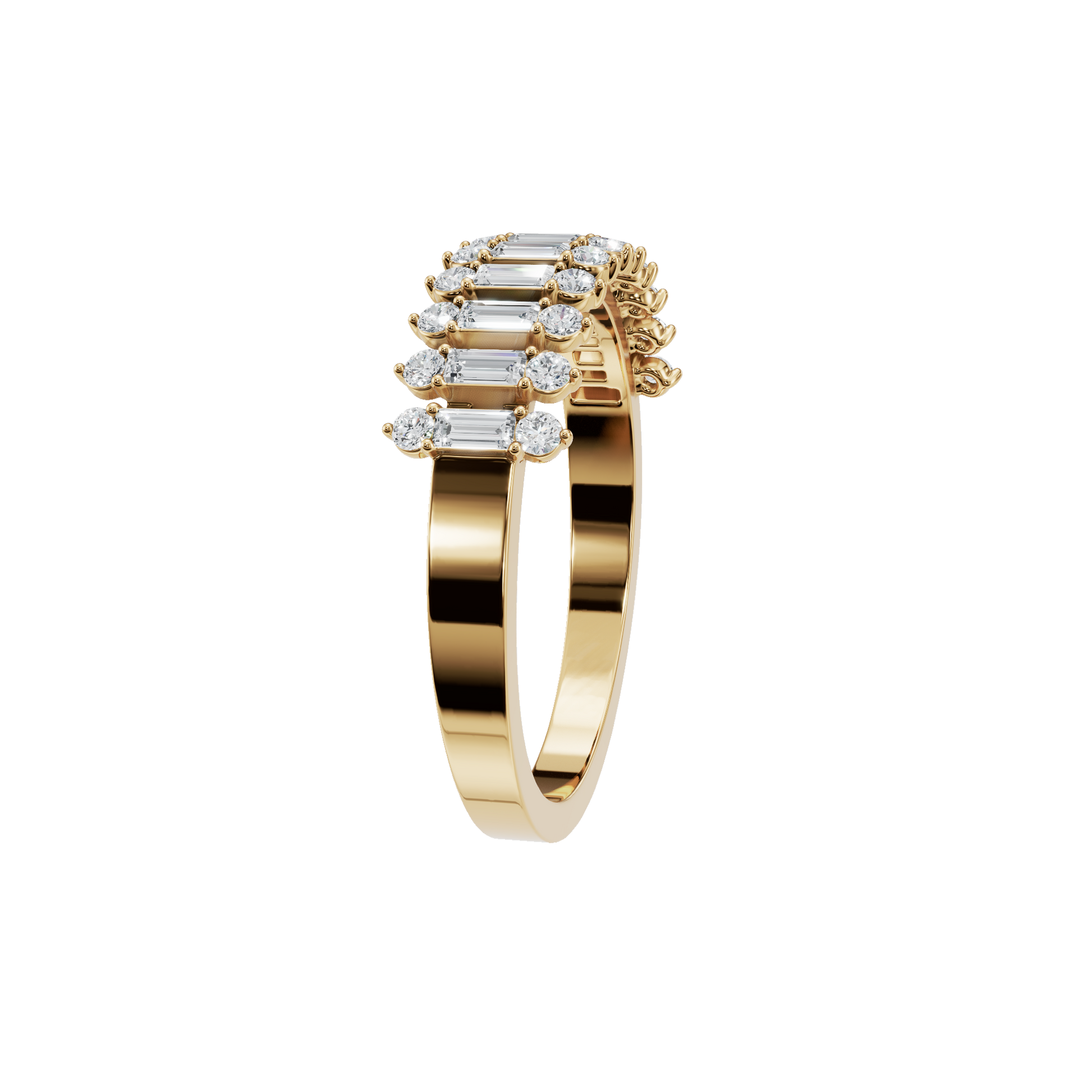 Baguette Lab Grown Diamond Ring with Round Accent Stones