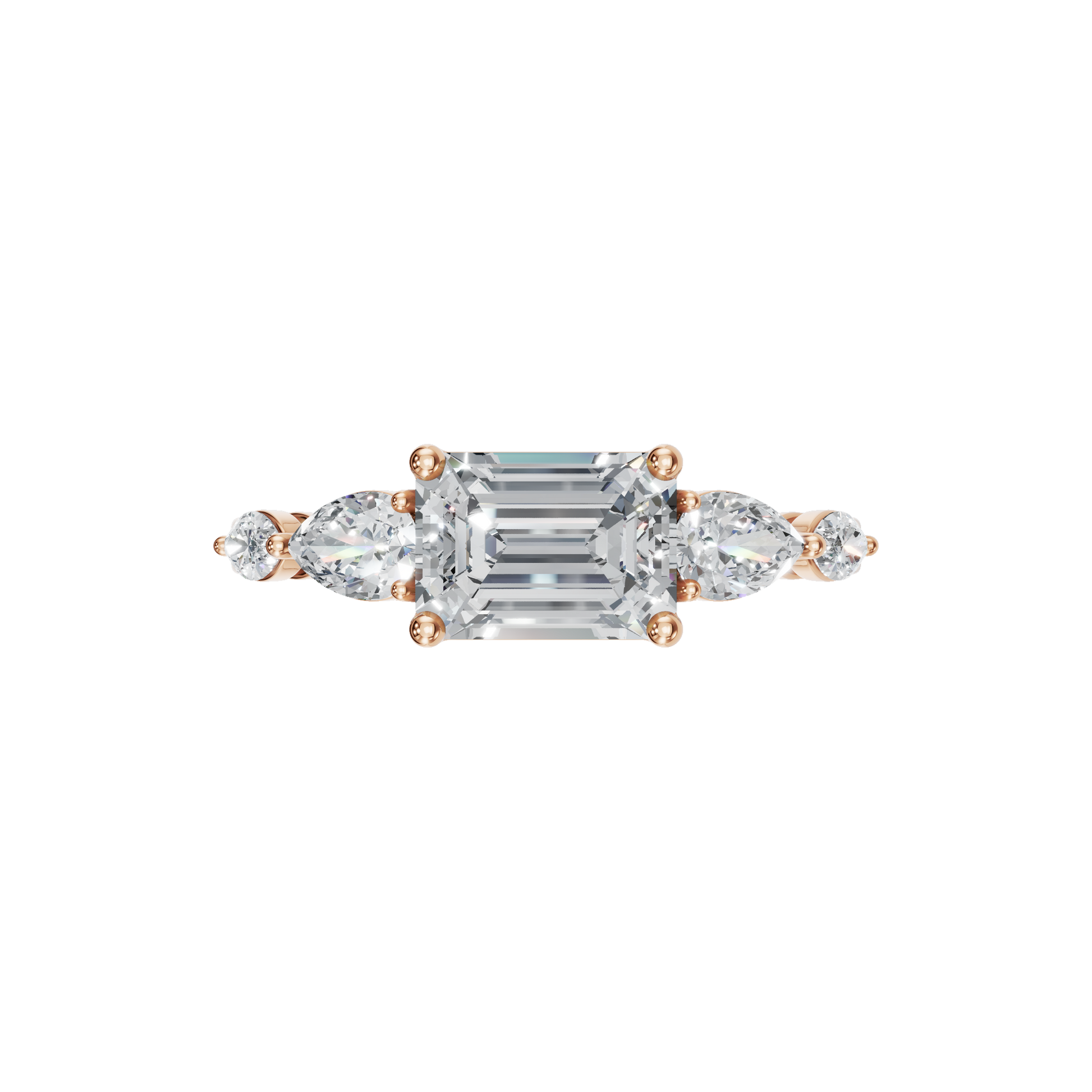 1.56 Ct Emerald, Marquise & Princess Diamond Ring in 14K Yellow Gold