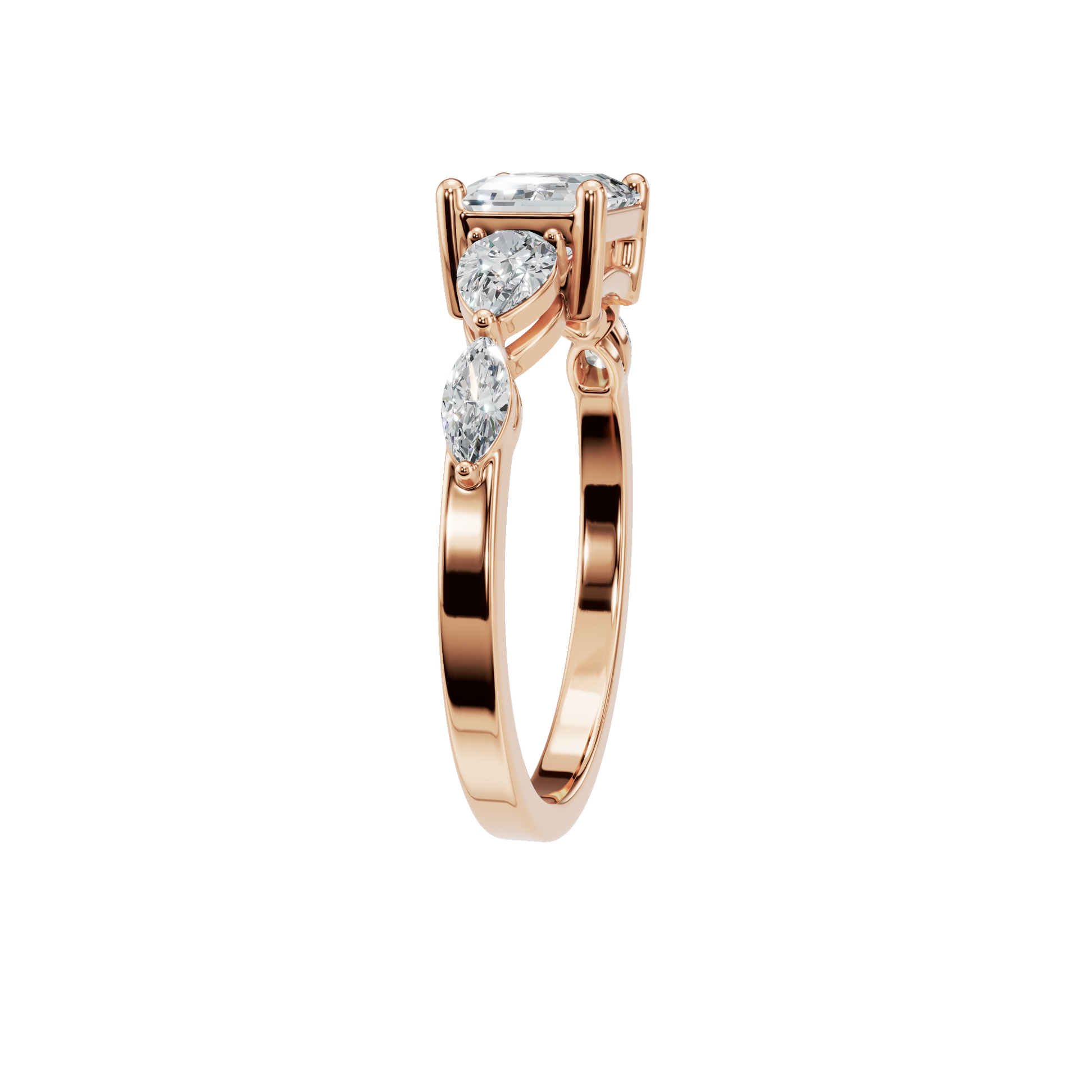 1.56 Ct Emerald, Marquise & Princess Diamond Ring in 14K Yellow Gold