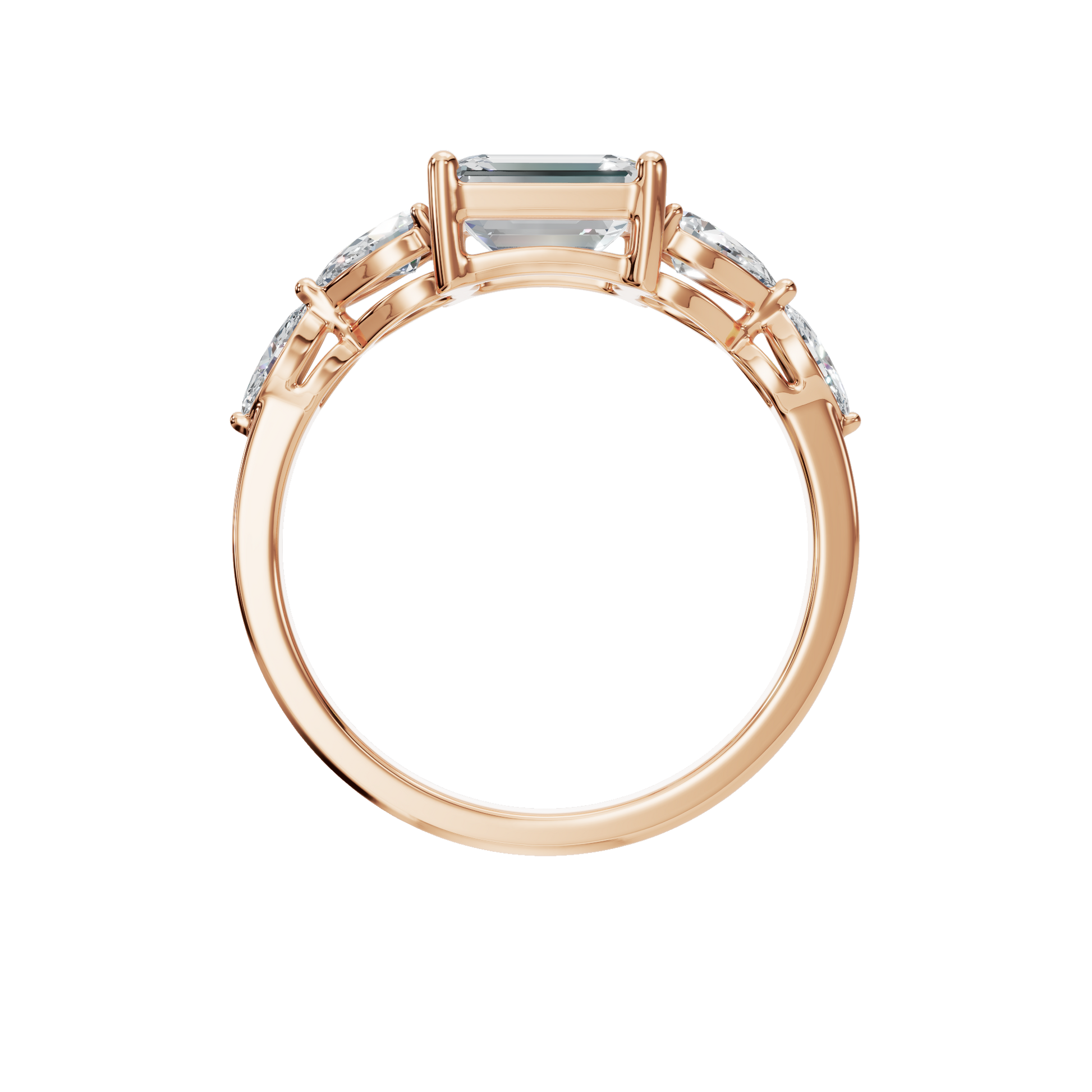 1.56 Ct Emerald, Marquise & Princess Diamond Ring in 14K Yellow Gold