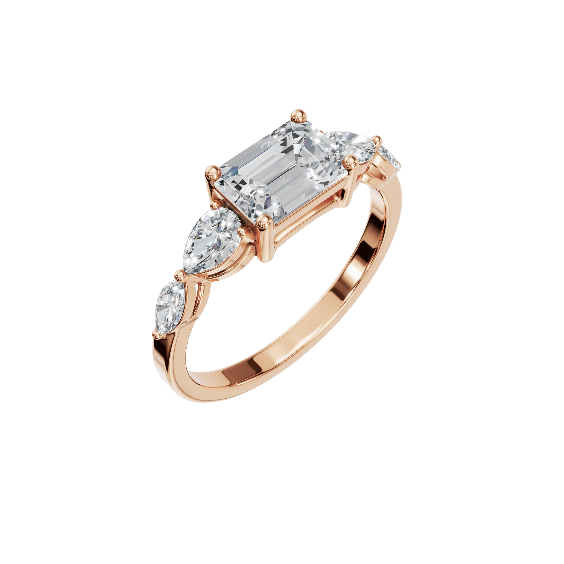 1.56 Ct Emerald, Marquise & Princess Diamond Ring in 14K Yellow Gold
