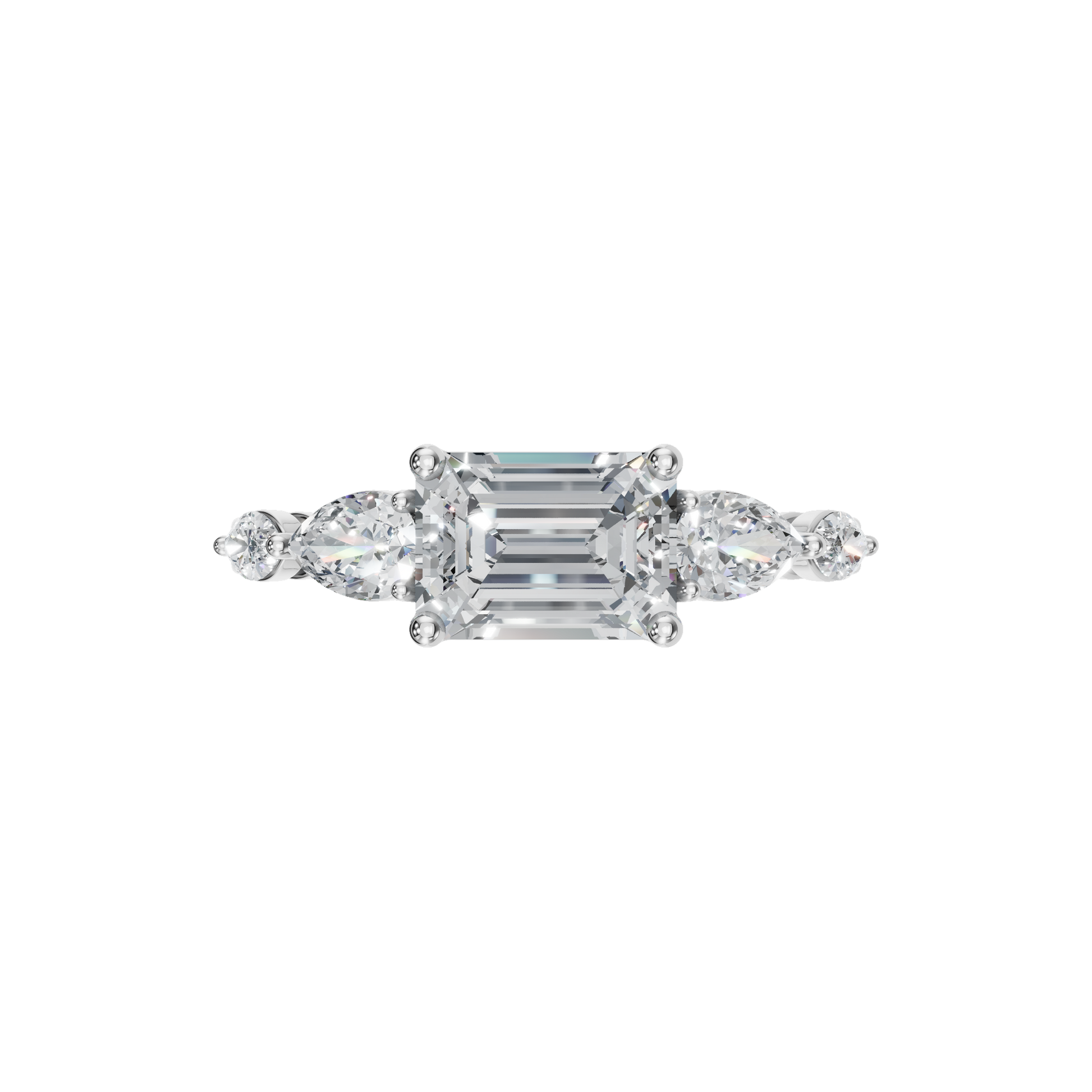 1.56 Ct Emerald, Marquise & Princess Diamond Ring in 14K Yellow Gold