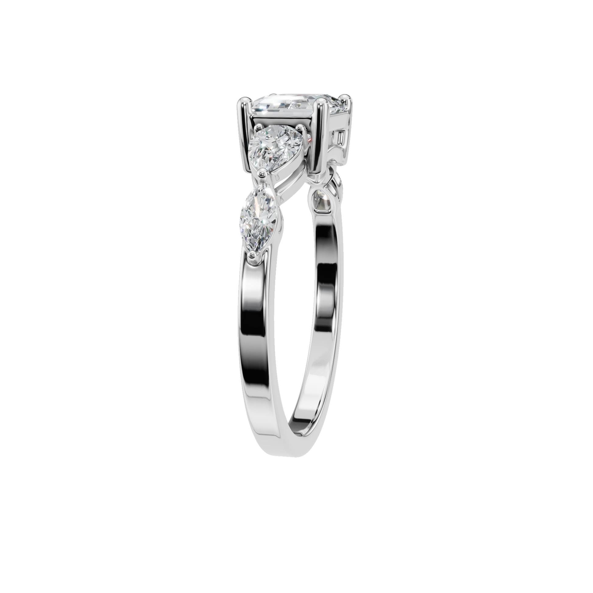1.56 Ct Emerald, Marquise & Princess Diamond Ring in 14K Yellow Gold