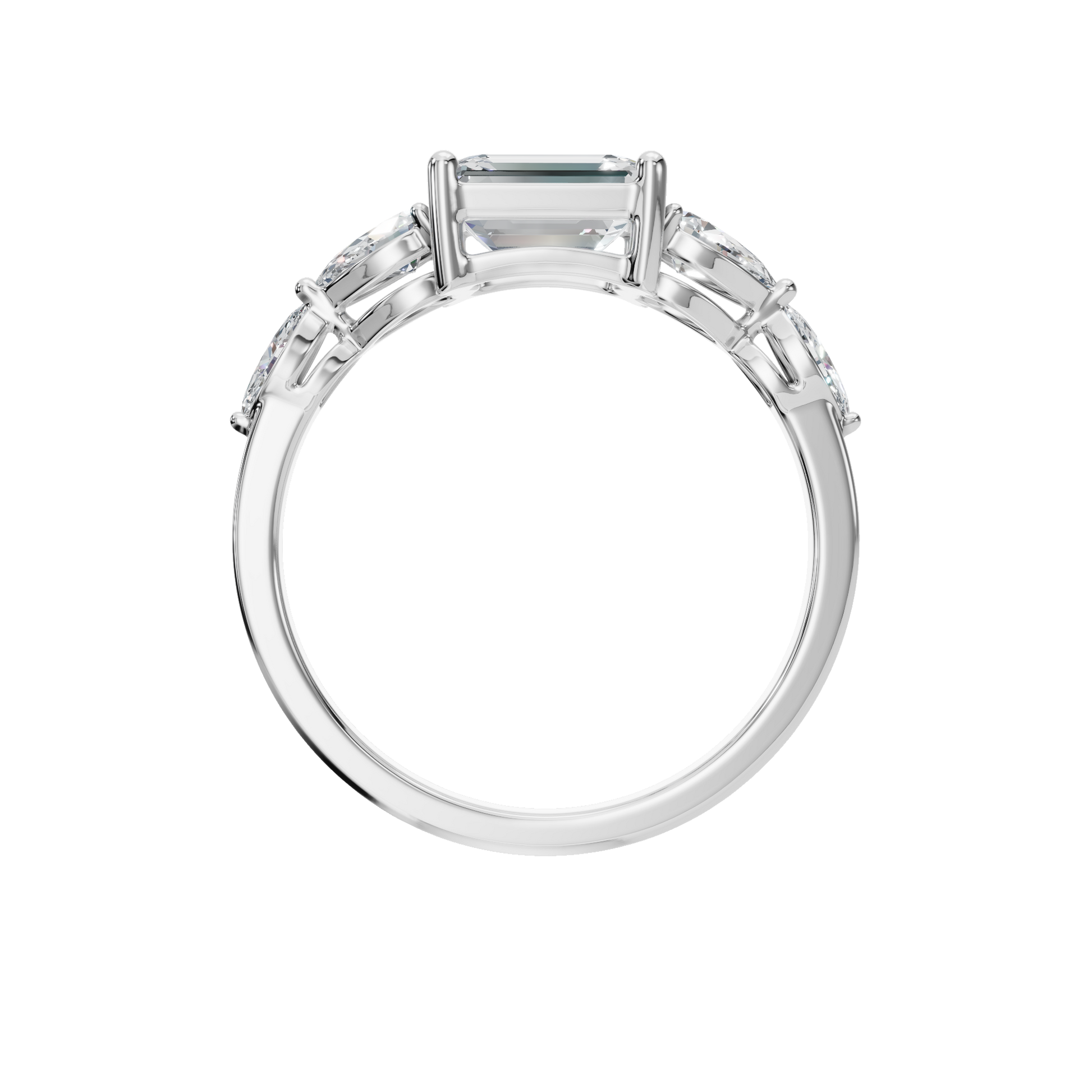 1.56 Ct Emerald, Marquise & Princess Diamond Ring in 14K Yellow Gold