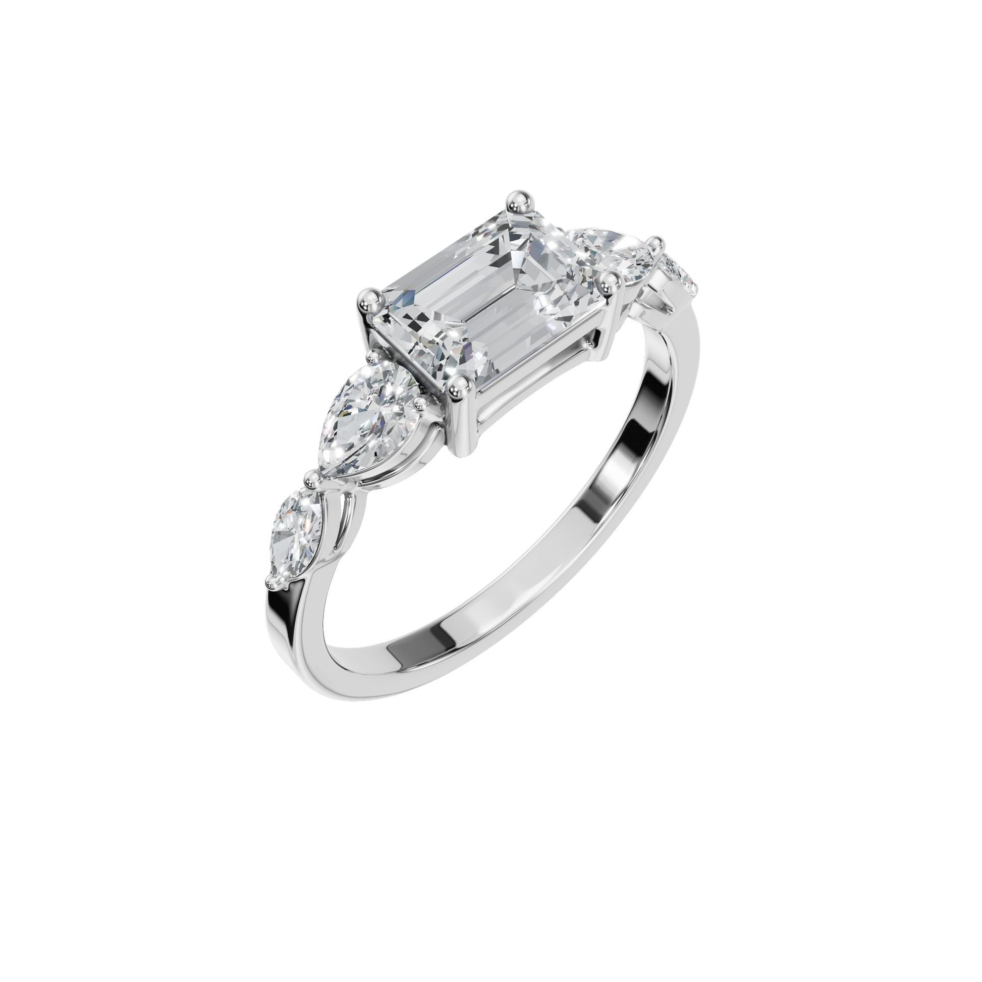 1.56 Ct Emerald, Marquise & Princess Diamond Ring in 14K Yellow Gold