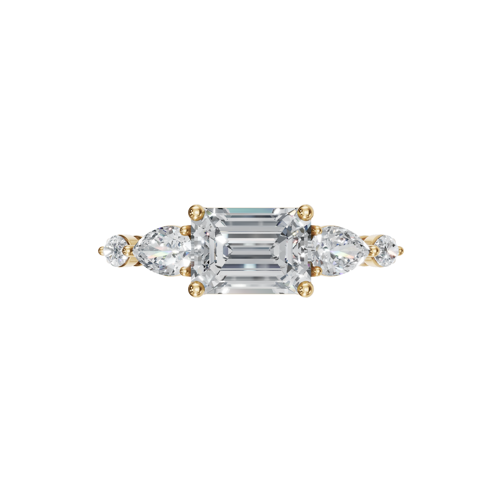 1.56 Ct Emerald, Marquise & Princess Diamond Ring in 14K Yellow Gold