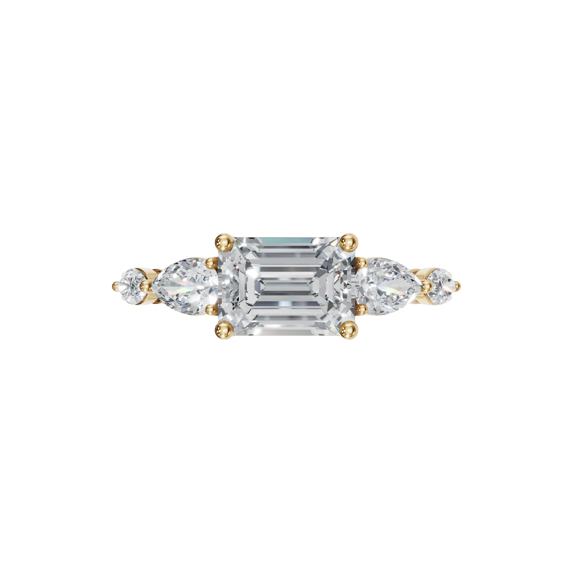 1.56 Ct Emerald, Marquise & Princess Diamond Ring in 14K Yellow Gold