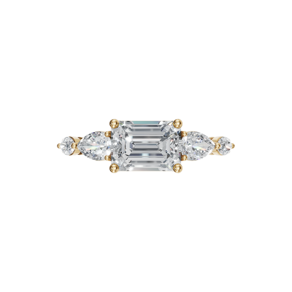 1.56 Ct Emerald, Marquise & Princess Diamond Ring in 14K Yellow Gold