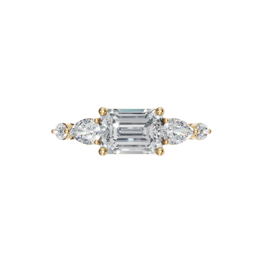 1.56 Ct Emerald, Marquise & Princess Diamond Ring in Gold