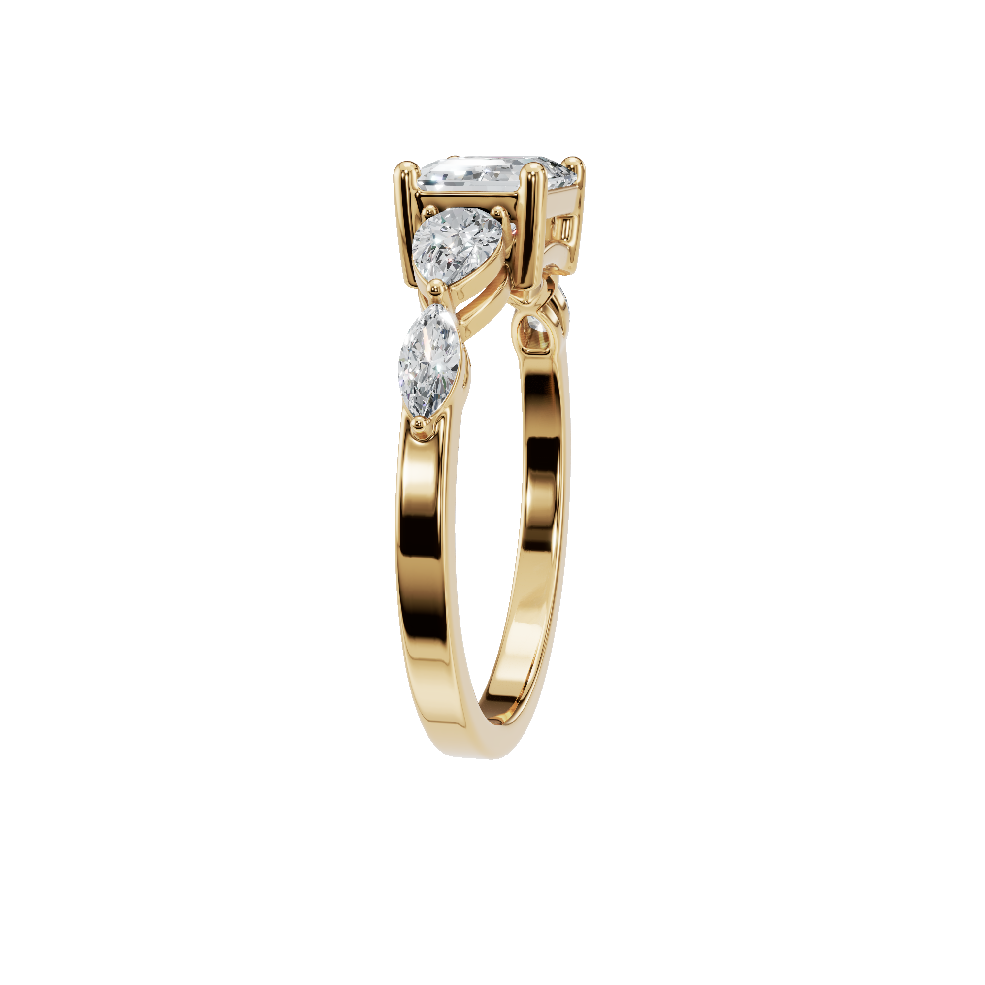 1.56 Ct Emerald, Marquise & Princess Diamond Ring in 14K Yellow Gold