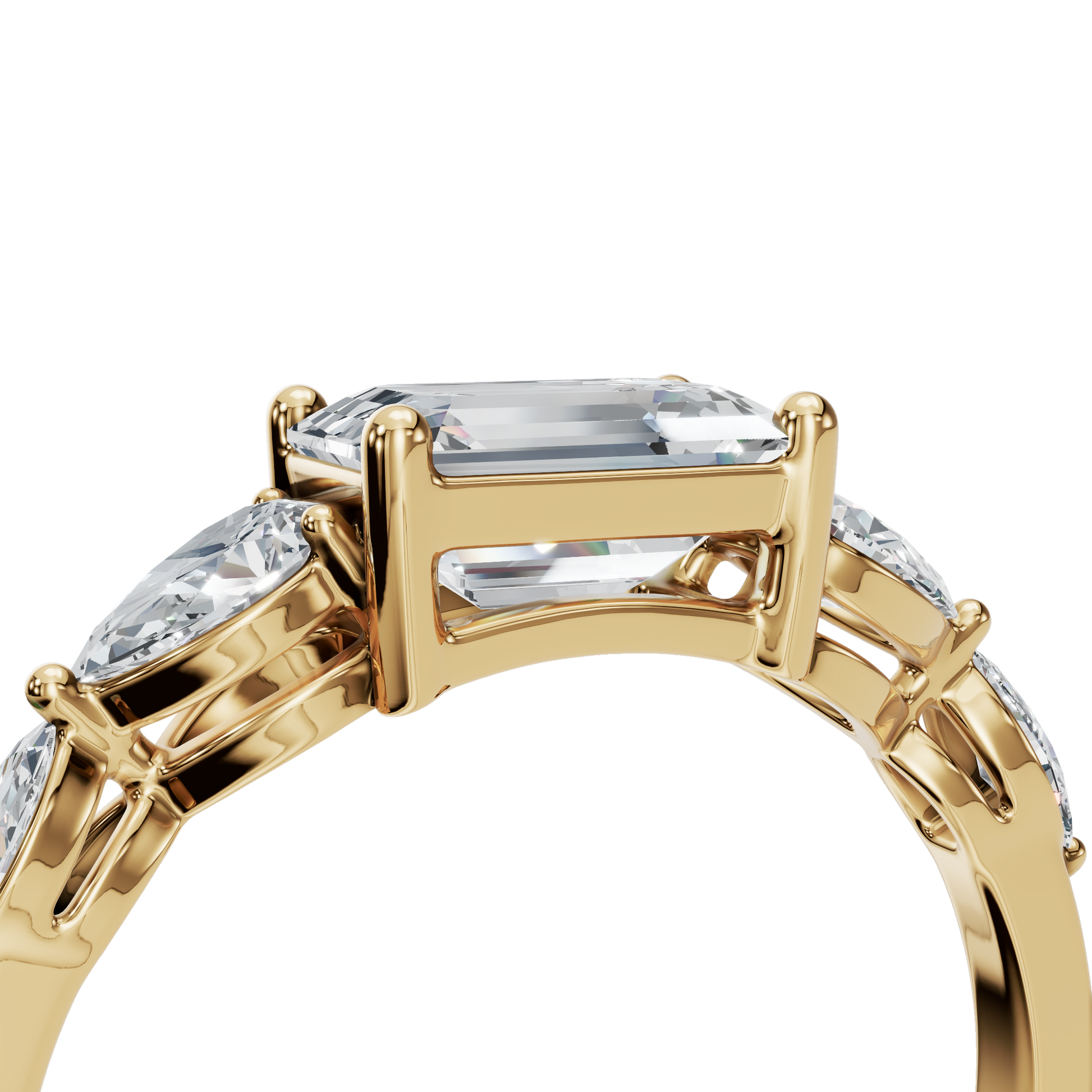 1.56 Ct Emerald, Marquise & Princess Diamond Ring in 14K Yellow Gold