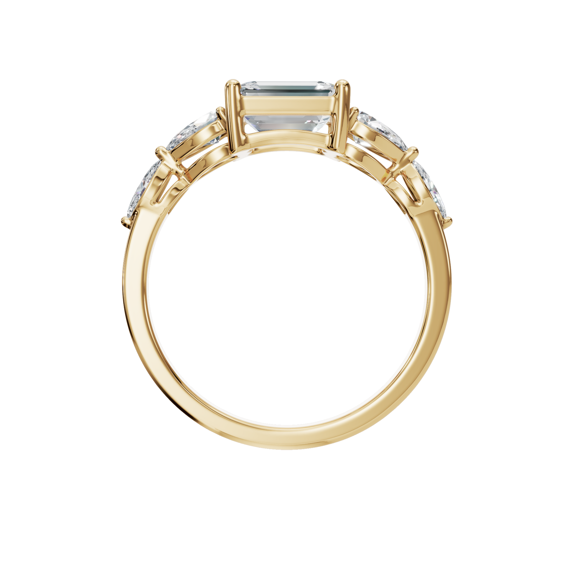 1.56 Ct Emerald, Marquise & Princess Diamond Ring in 14K Yellow Gold