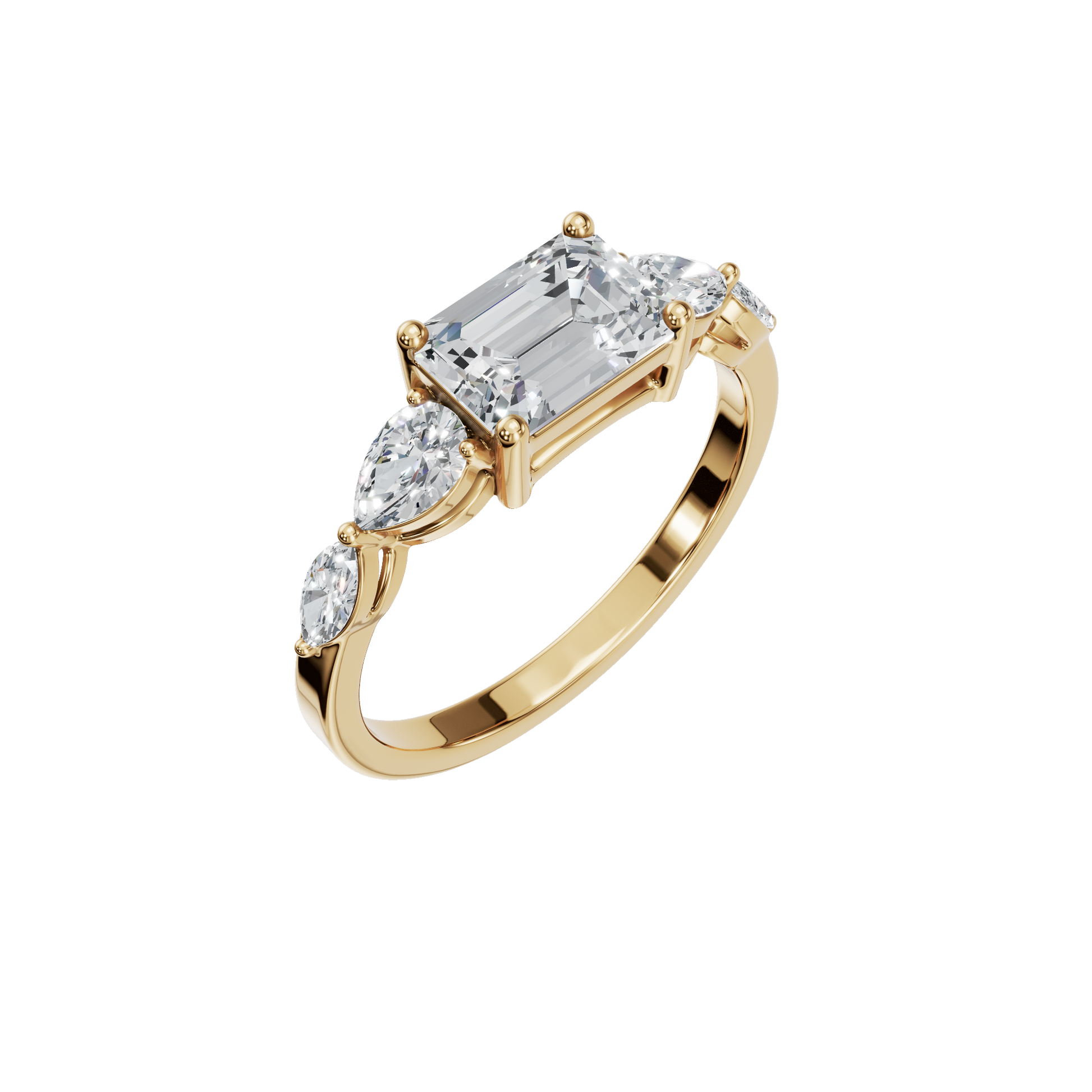 1.56 Ct Emerald, Marquise & Princess Diamond Ring in 14K Yellow Gold