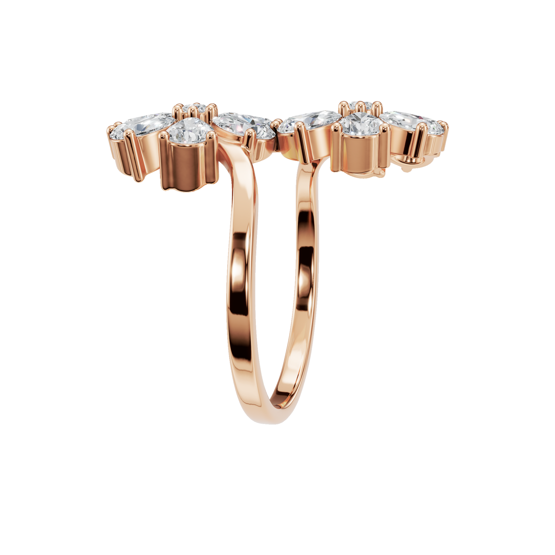 1.91Ct Round & Princess Diamond Floral Ring in Gold | Luxury Double Flower Fine Jewelry Ring