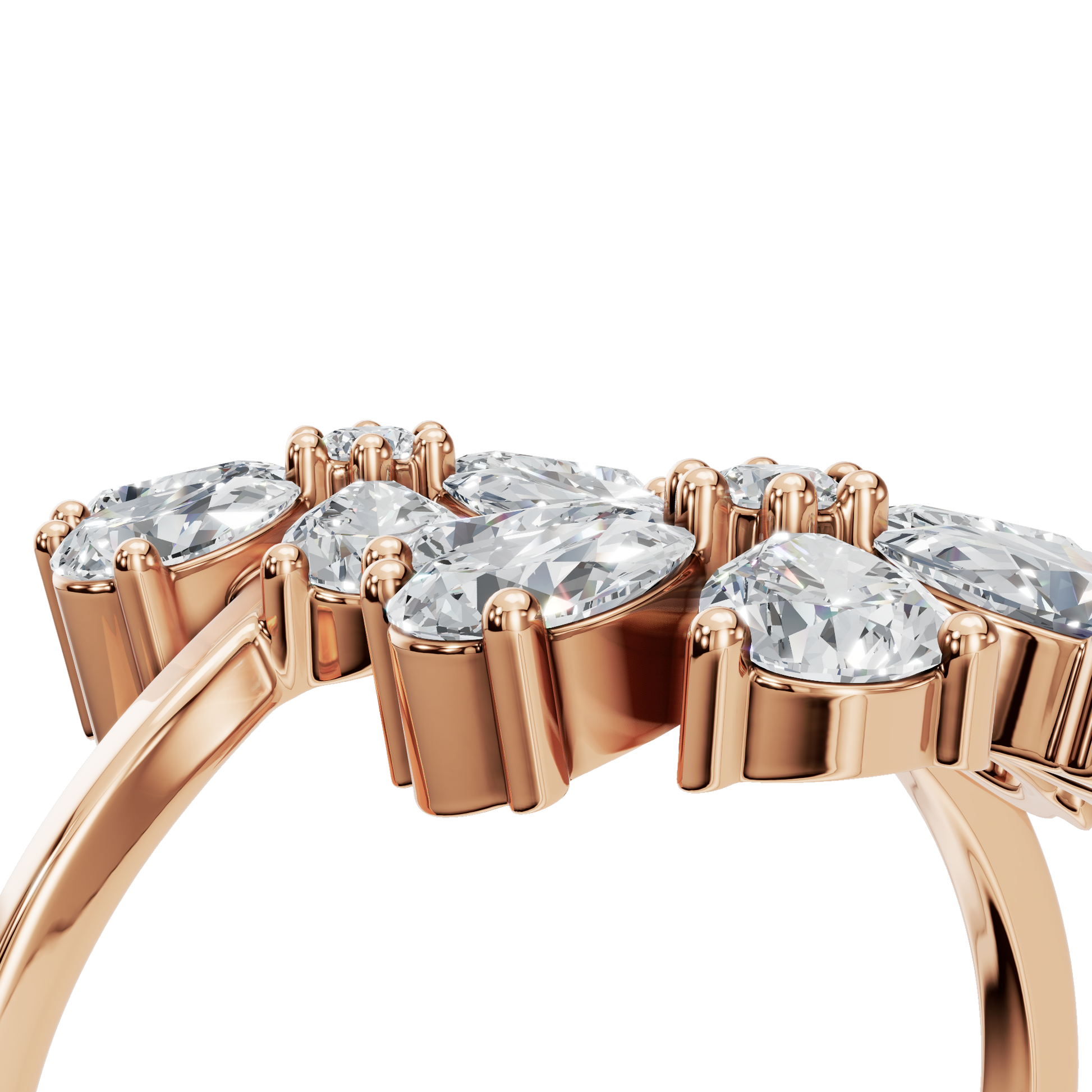 1.91Ct Round & Princess Diamond Floral Ring in Gold | Luxury Double Flower Fine Jewelry Ring