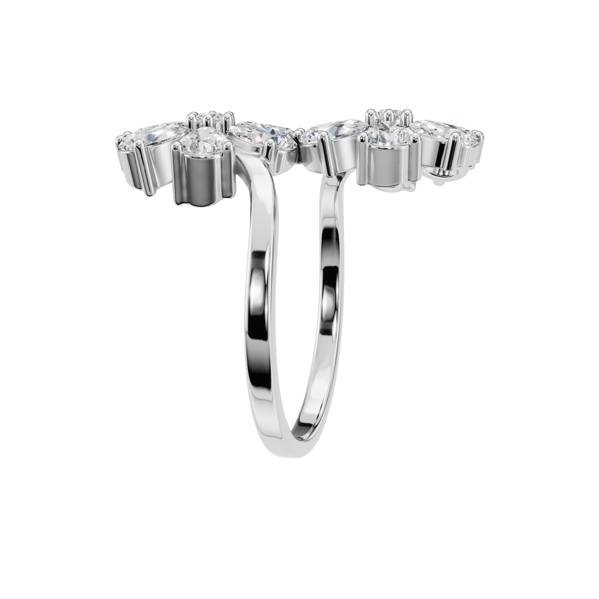 1.91Ct Round & Princess Diamond Floral Ring in Gold | Luxury Double Flower Fine Jewelry Ring