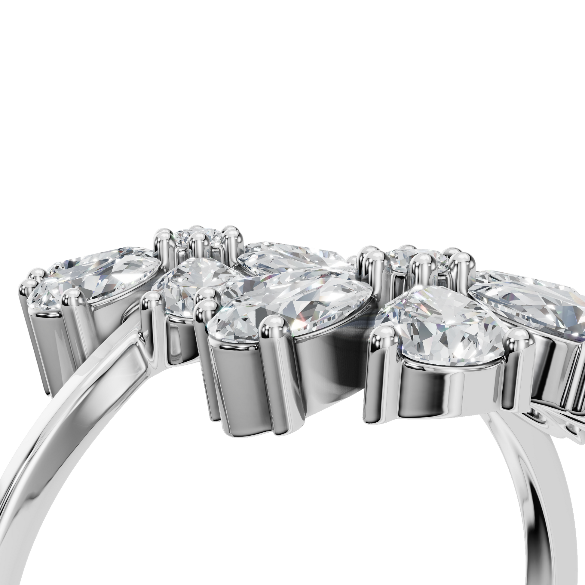 1.91Ct Round & Princess Diamond Floral Ring in Gold | Luxury Double Flower Fine Jewelry Ring