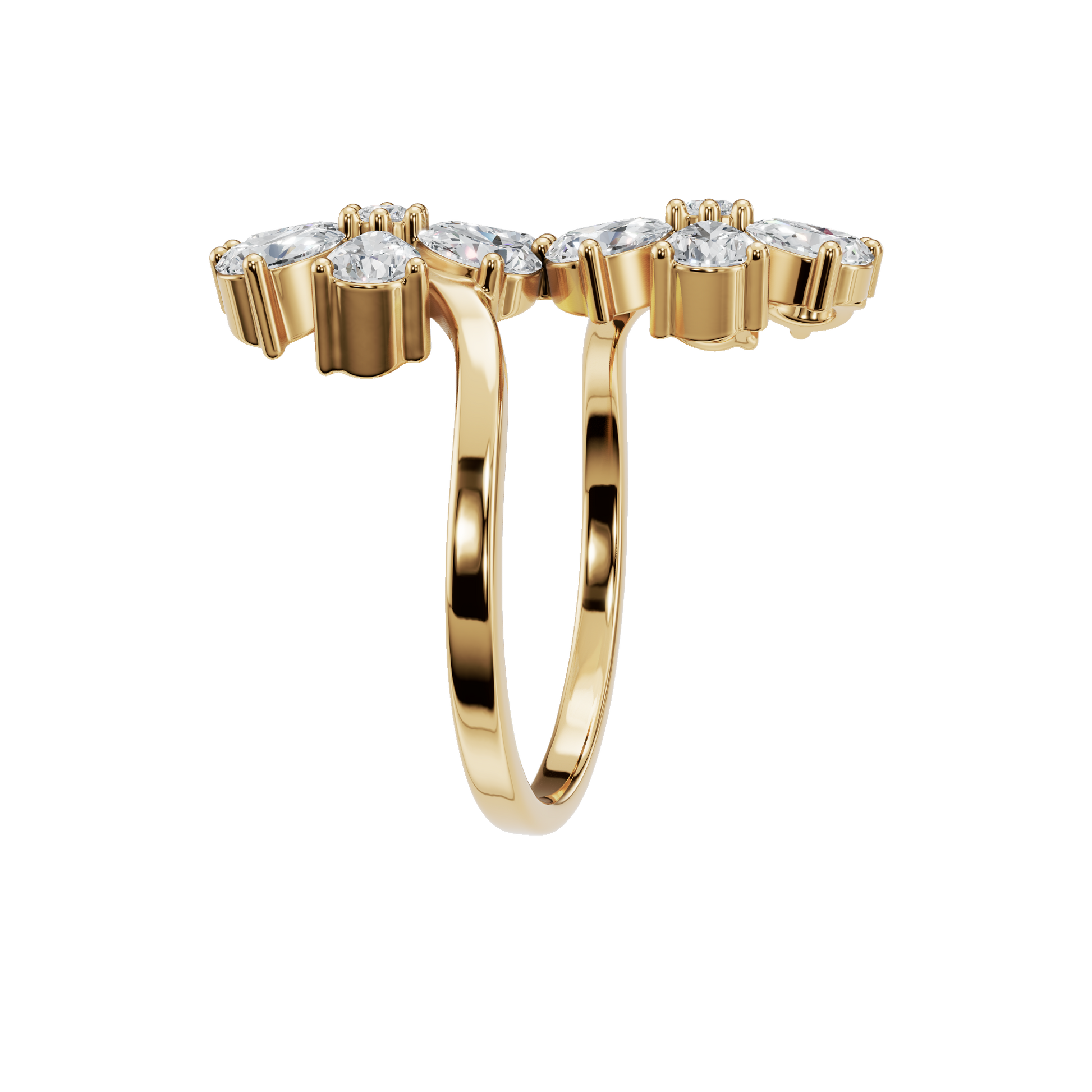 1.91Ct Round & Princess Diamond Floral Ring in Gold | Luxury Double Flower Fine Jewelry Ring