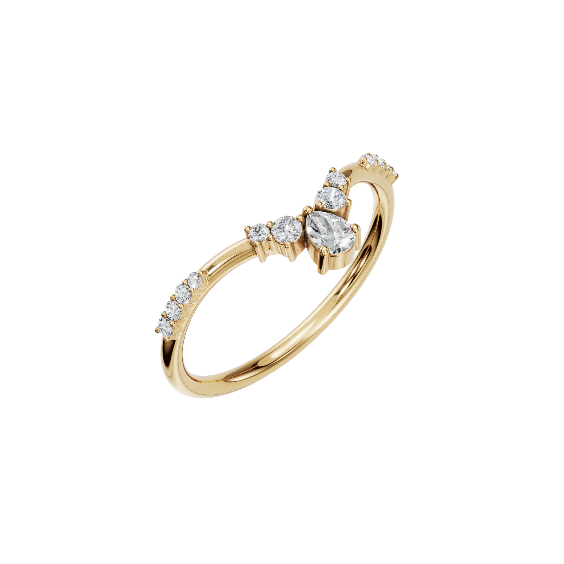 0.13 CTW Pear Cut Cluster Lab Diamond Promise Ring in Solid Yellow 14K Gold