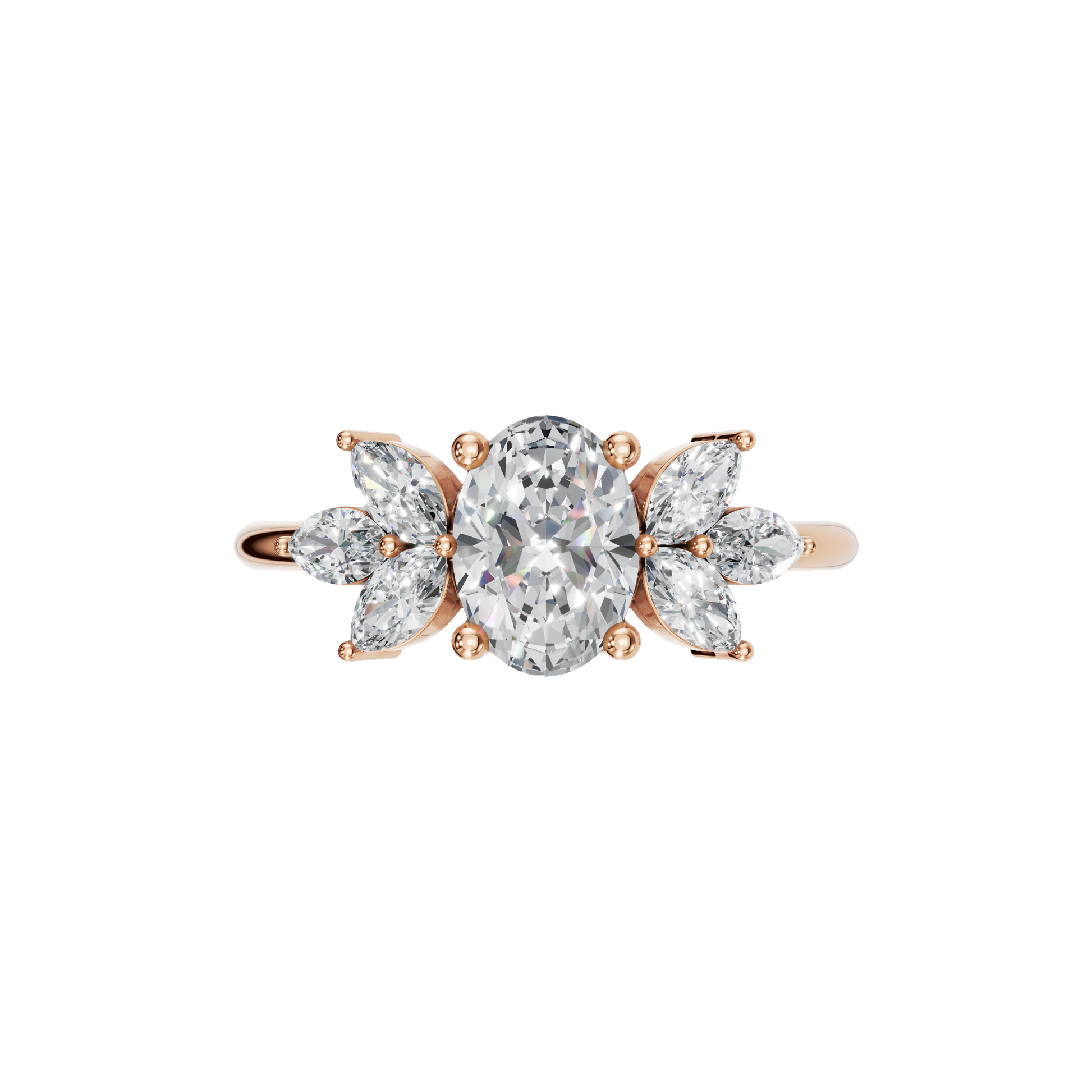 1.09 CTW Oval & Marquise Diamond Ring – Elegant Cluster Gold Ring