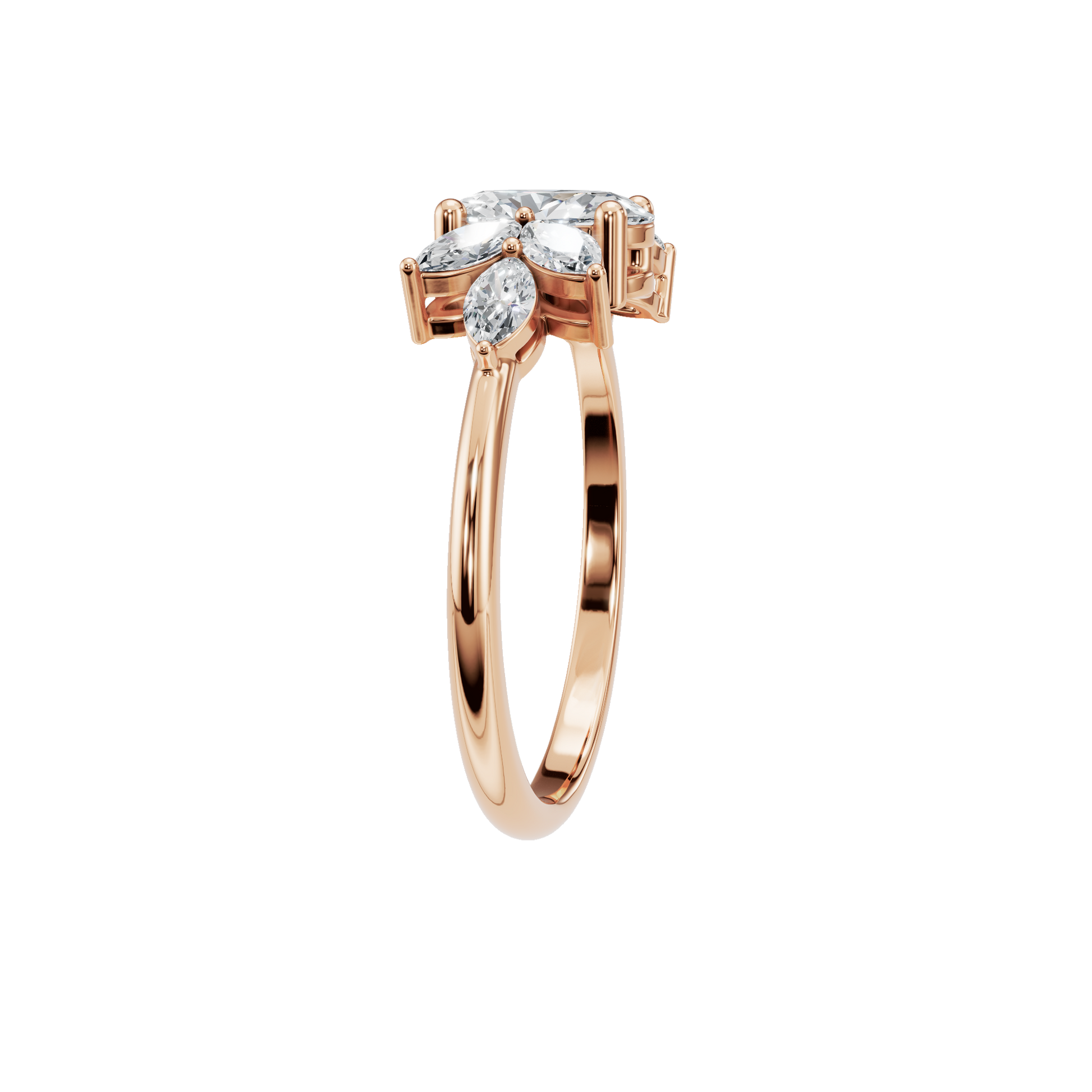1.09 CTW Oval & Marquise Diamond Ring – Elegant Cluster Gold Ring