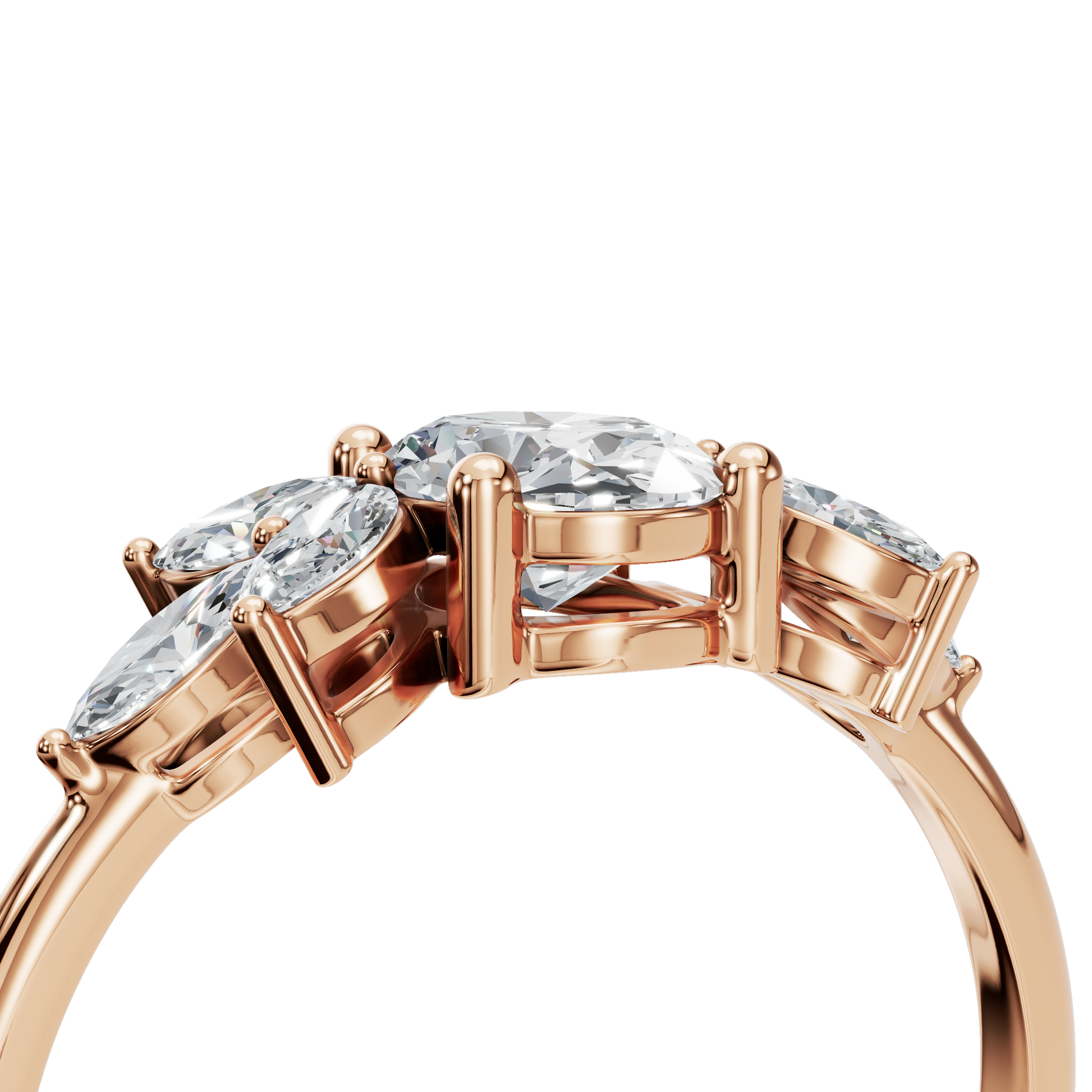 1.09 CTW Oval & Marquise Diamond Ring – Elegant Cluster Gold Ring