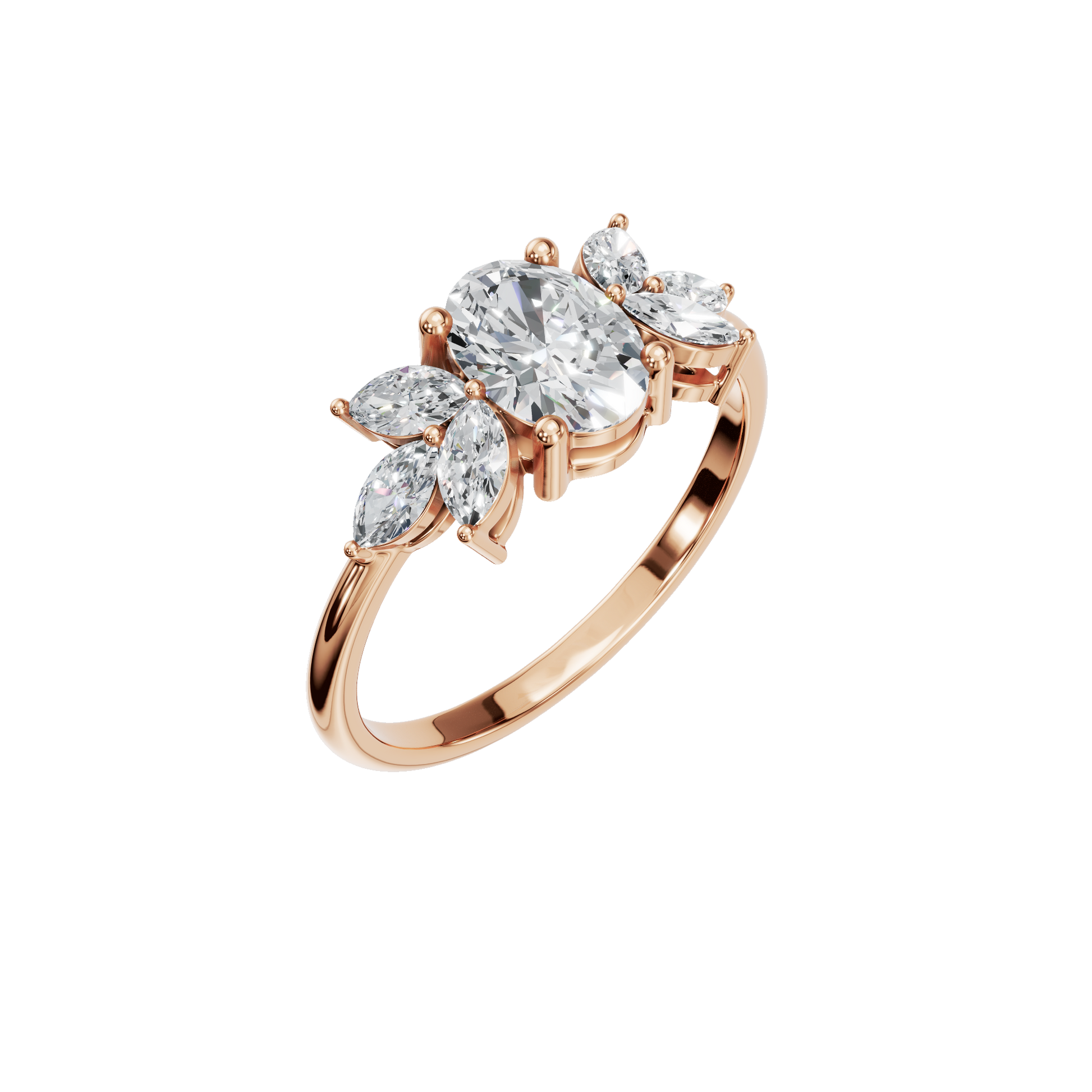1.09 CTW Oval & Marquise Diamond Ring – Elegant Cluster Gold Ring