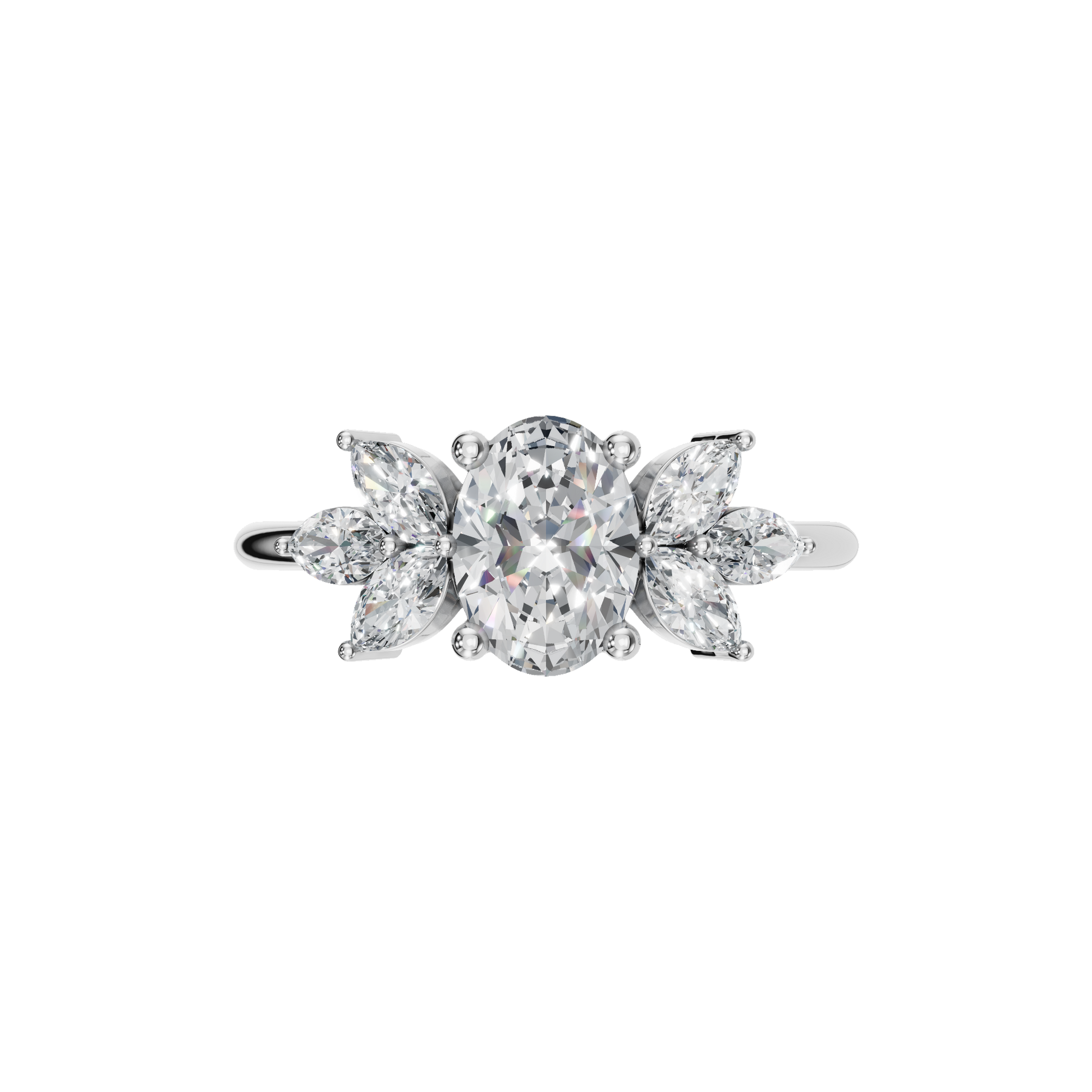 1.09 CTW Oval & Marquise Diamond Ring – Elegant Cluster Gold Ring
