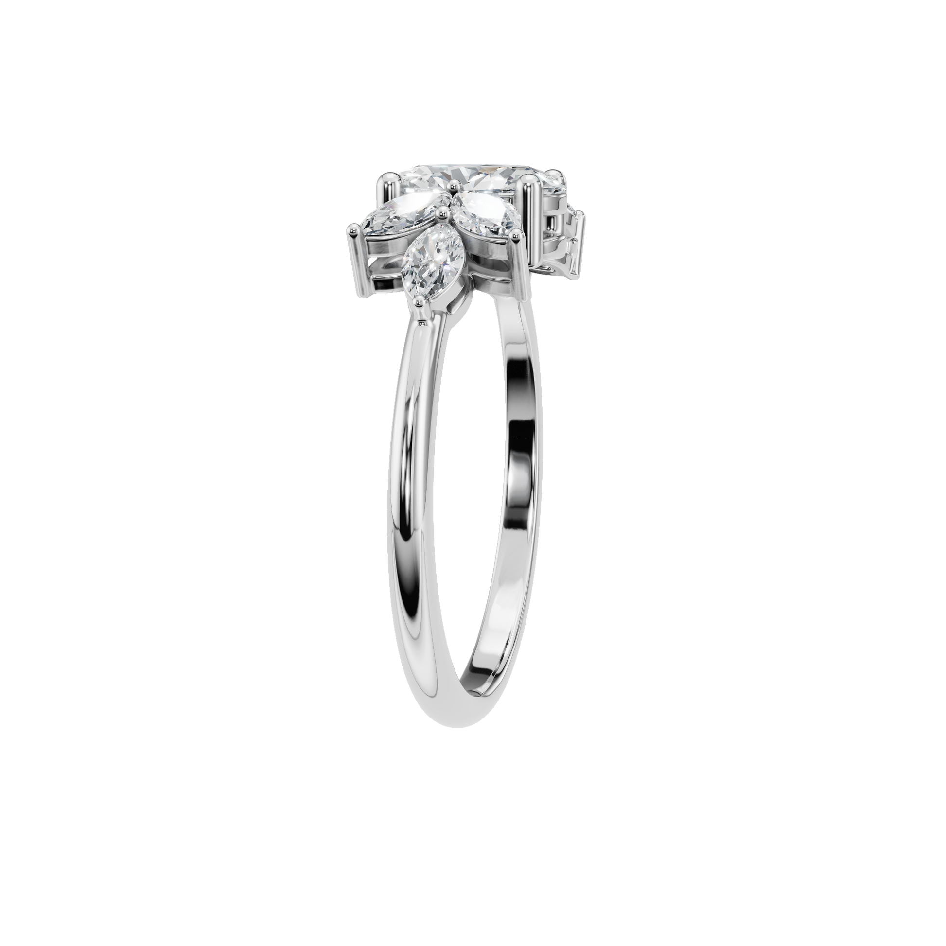 1.09 CTW Oval & Marquise Diamond Ring – Elegant Cluster Gold Ring