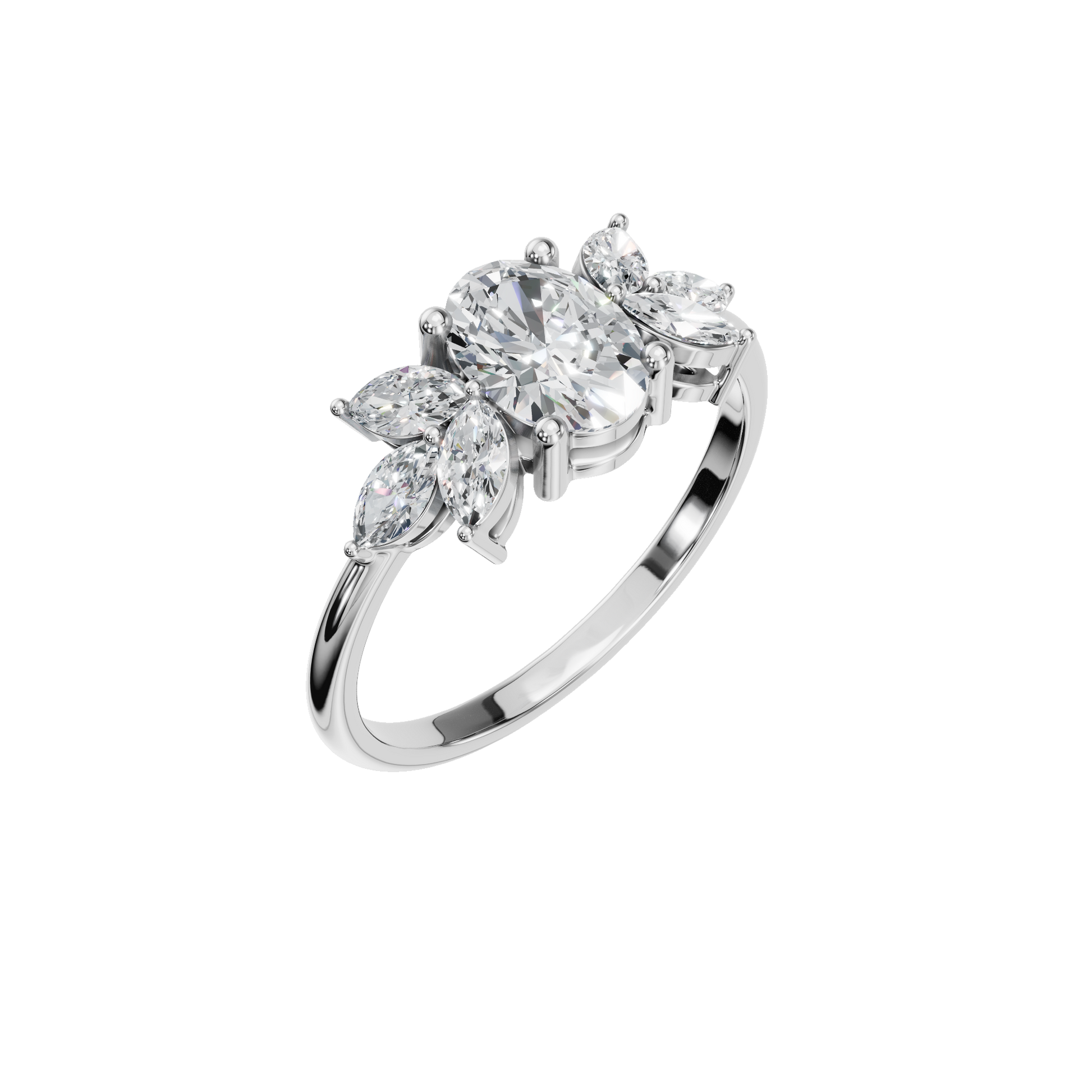 1.09 CTW Oval & Marquise Diamond Ring – Elegant Cluster Gold Ring