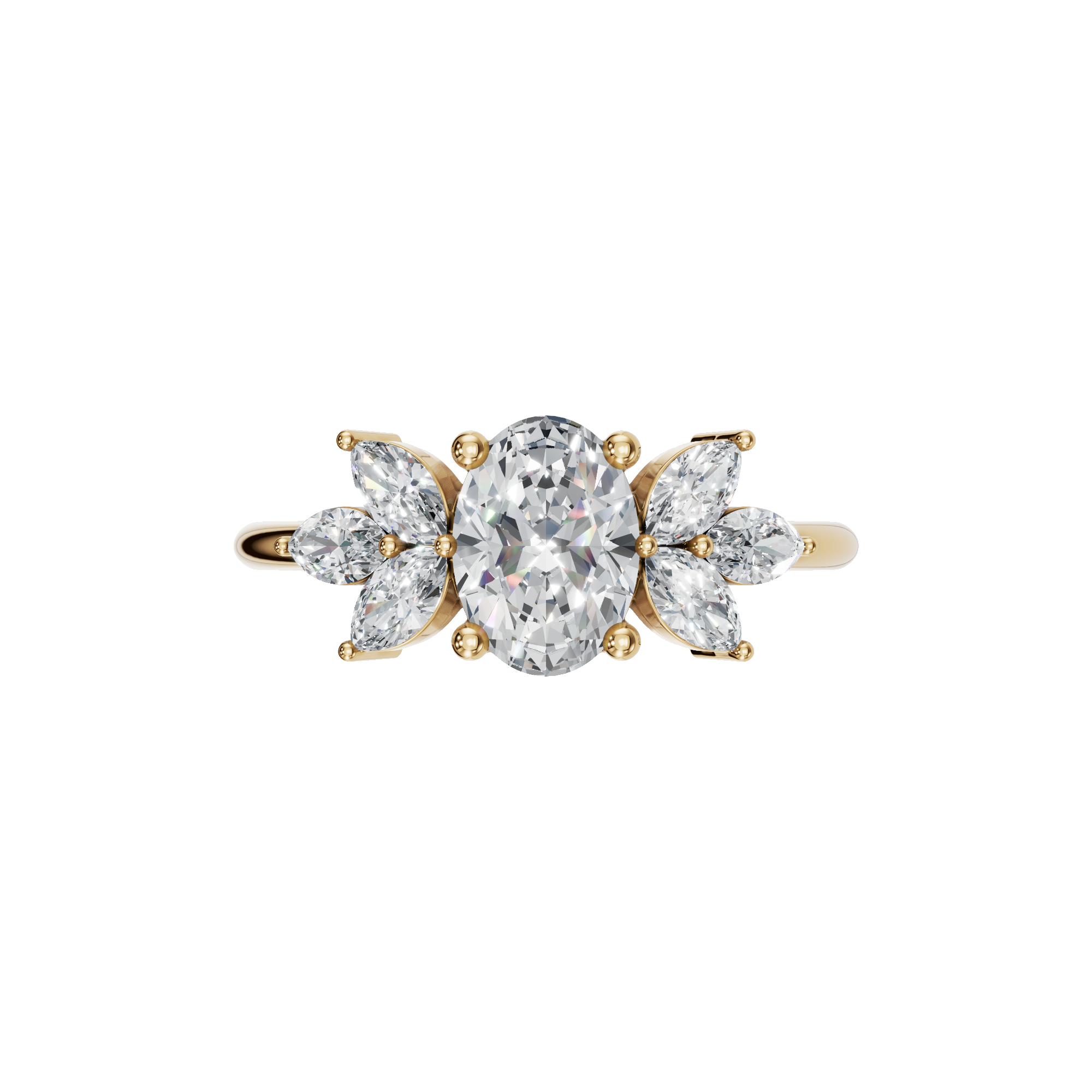 1.09 CTW Oval & Marquise Diamond Ring – Elegant Cluster Gold Ring