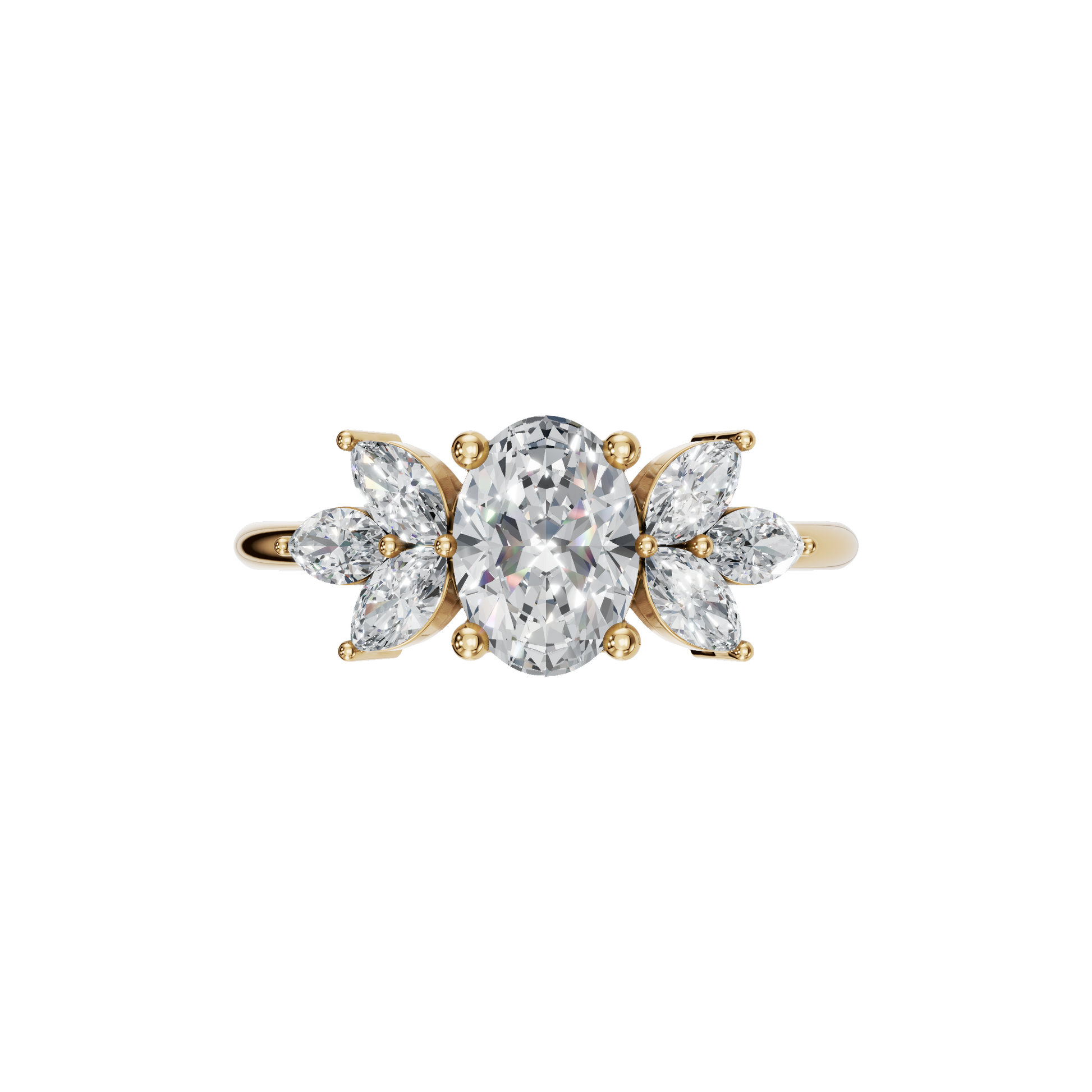 1.09 CTW Oval & Marquise Diamond Ring – Elegant Cluster Gold Ring