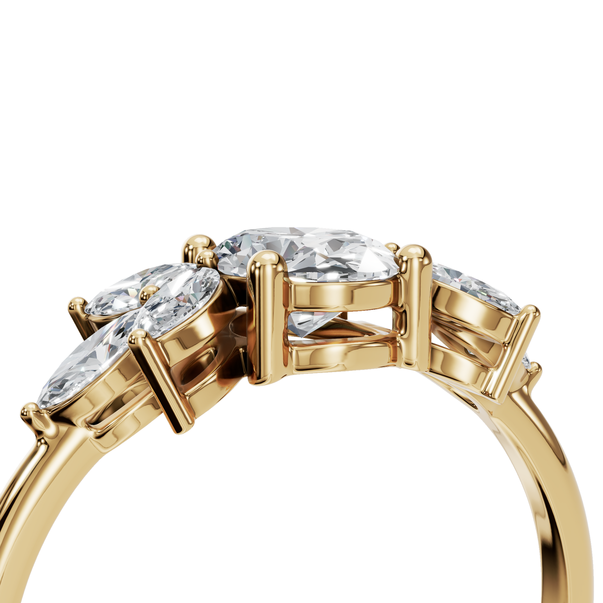 1.09 CTW Oval & Marquise Diamond Ring – Elegant Cluster Gold Ring