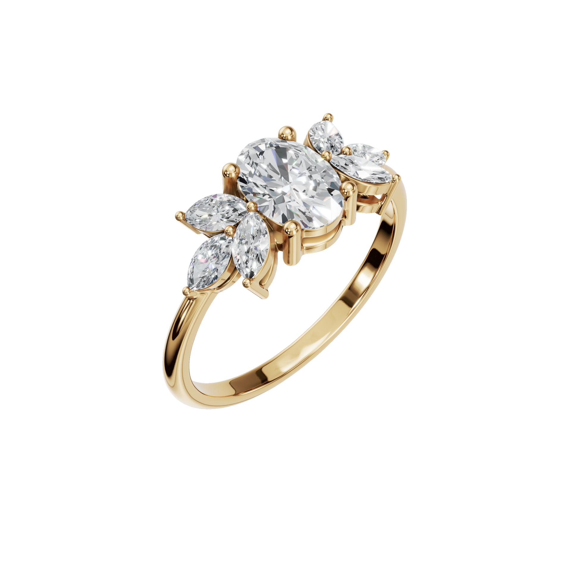 1.09 CTW Oval & Marquise Diamond Ring – Elegant Cluster Gold Ring