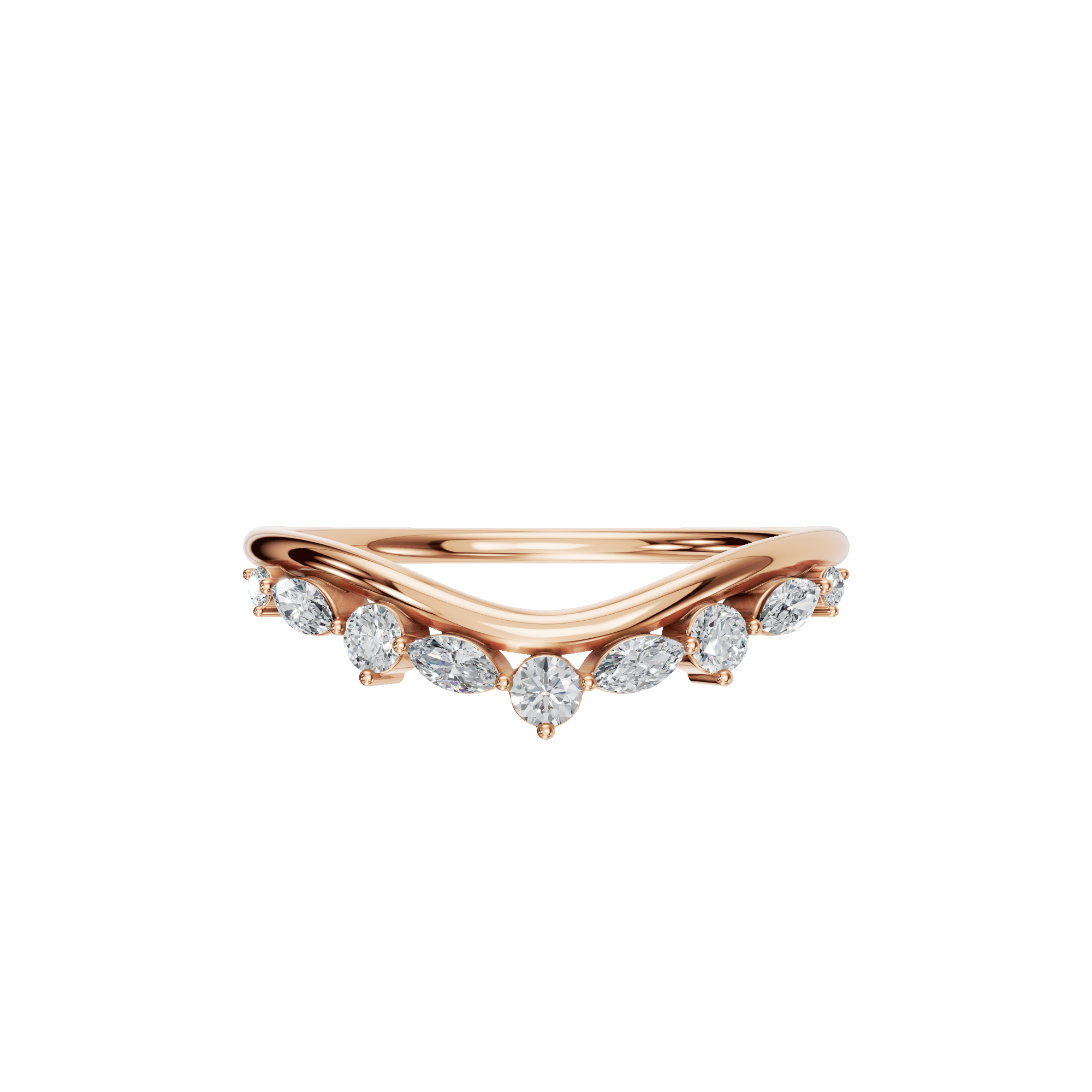 Multi Shape Diamond Curved Chevron Ring in Gold | Elegant Minimal V Band