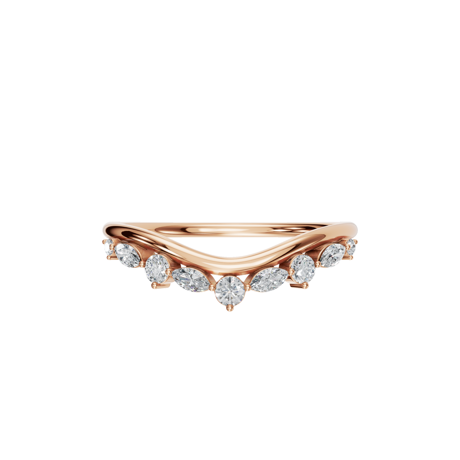 Multi Shape Diamond Curved Chevron Ring in Gold | Elegant Minimal V Band