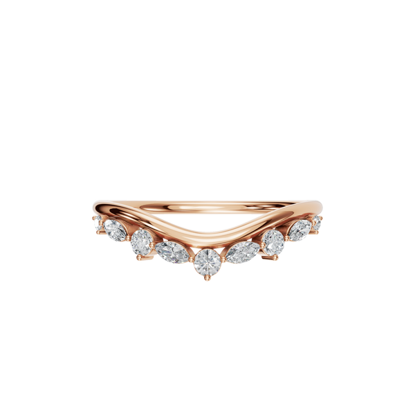 Multi Shape Diamond Curved Chevron Ring in 14K Yellow Gold