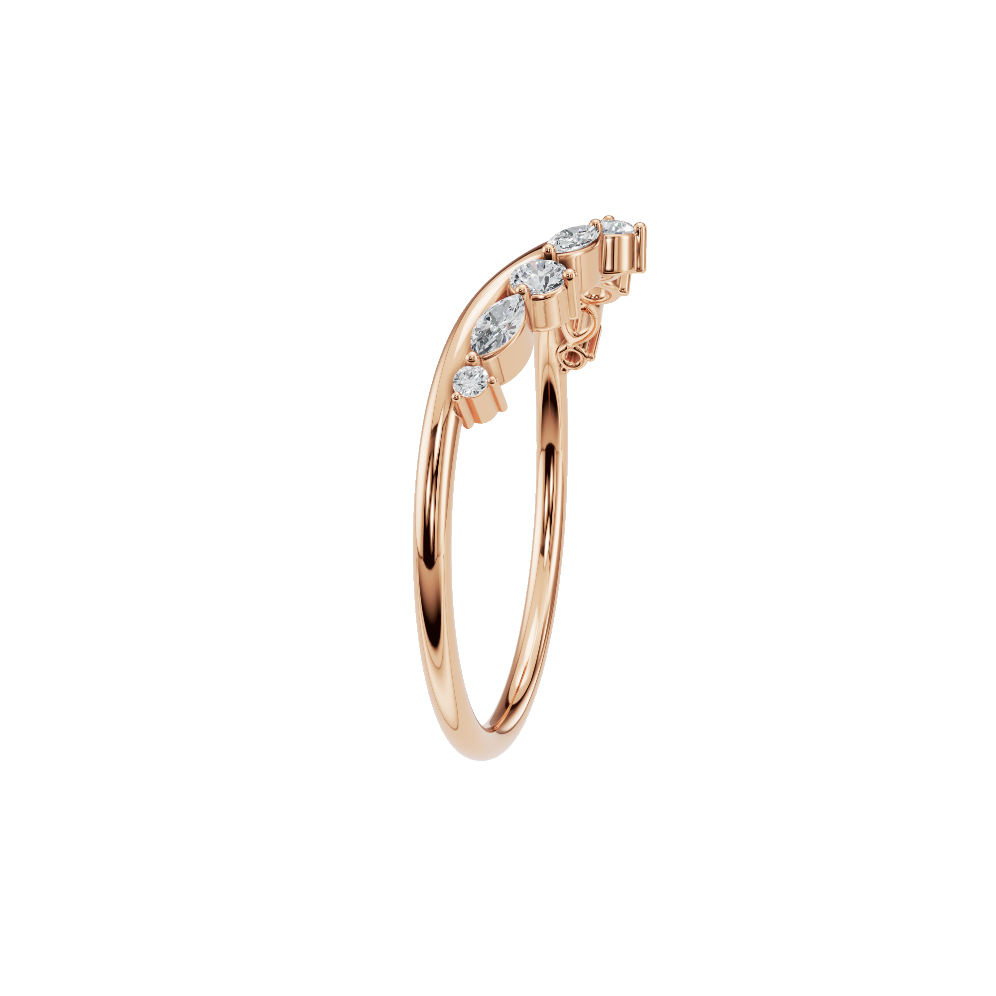 Multi Shape Diamond Curved Chevron Ring in Gold | Elegant Minimal V Band