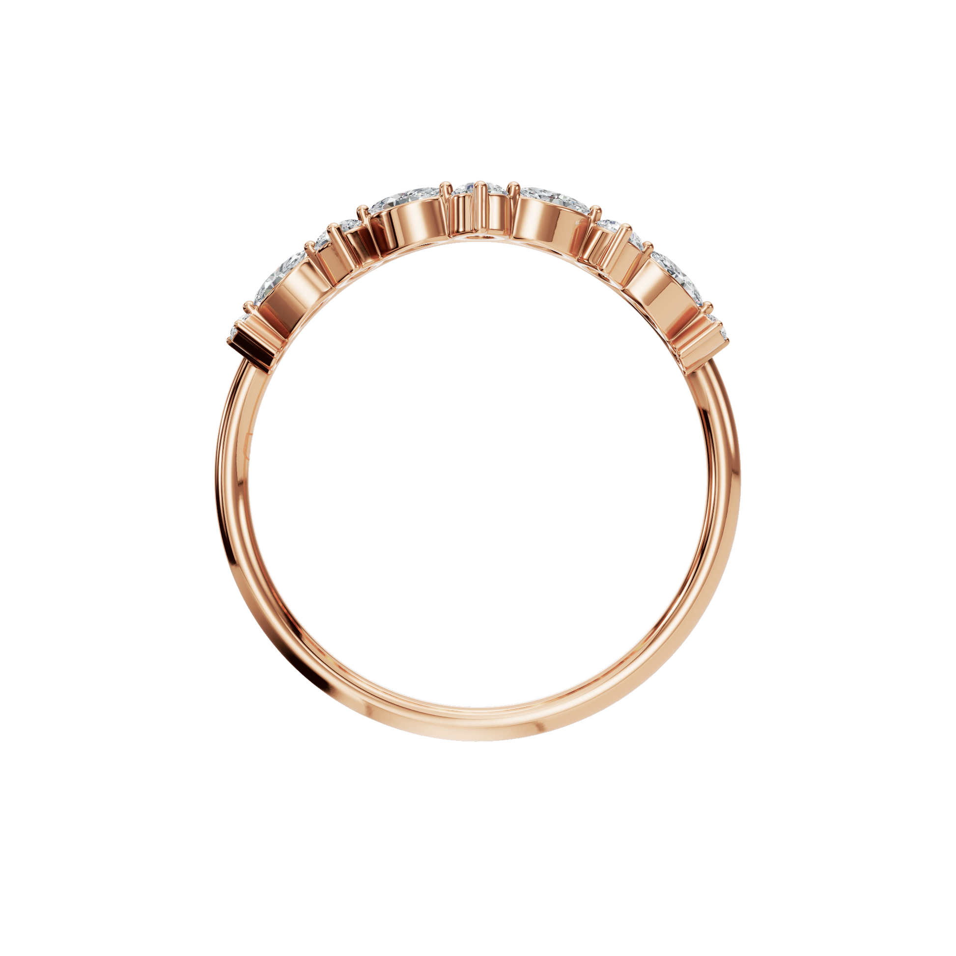 Multi Shape Diamond Curved Chevron Ring in Gold | Elegant Minimal V Band