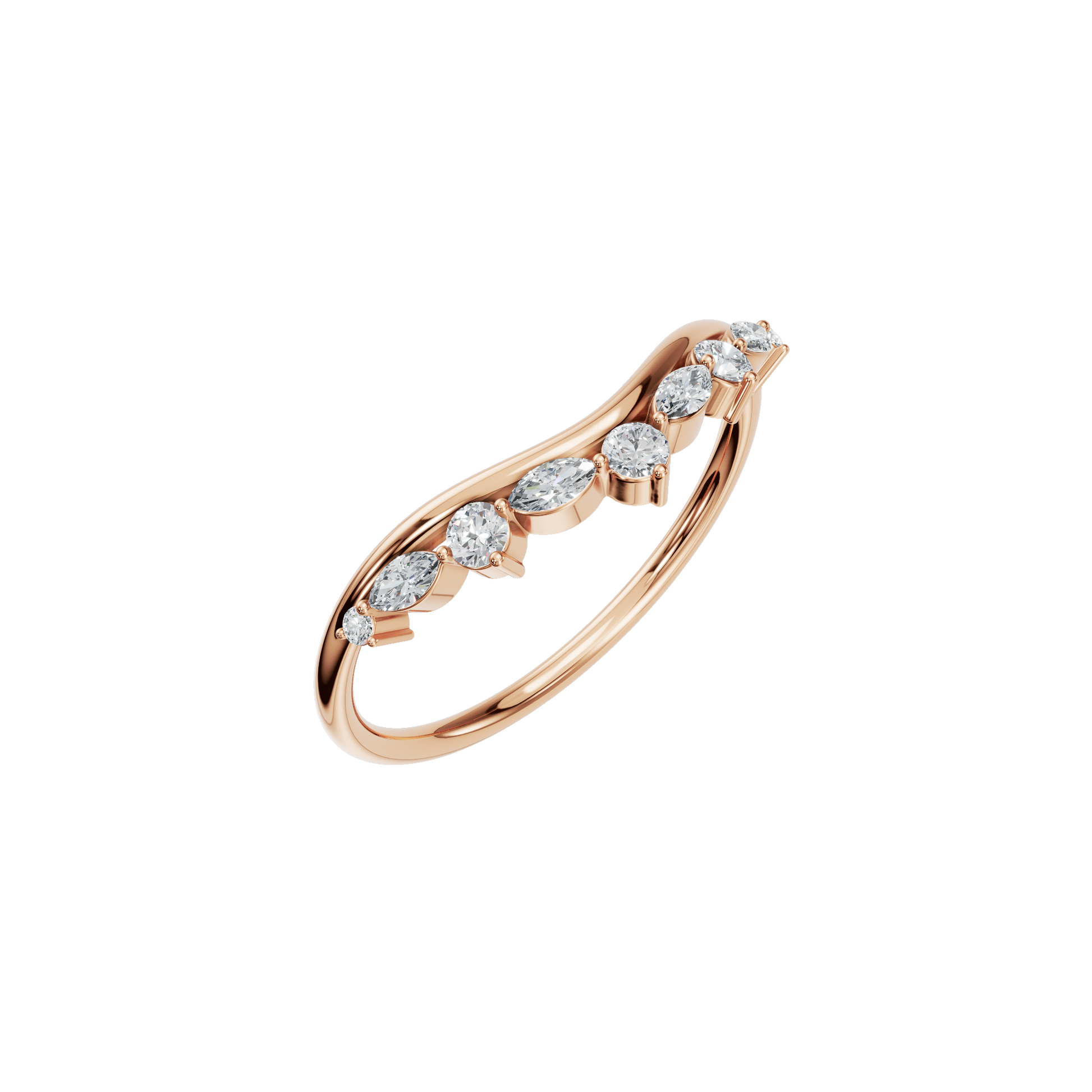 Multi Shape Diamond Curved Chevron Ring in Gold | Elegant Minimal V Band