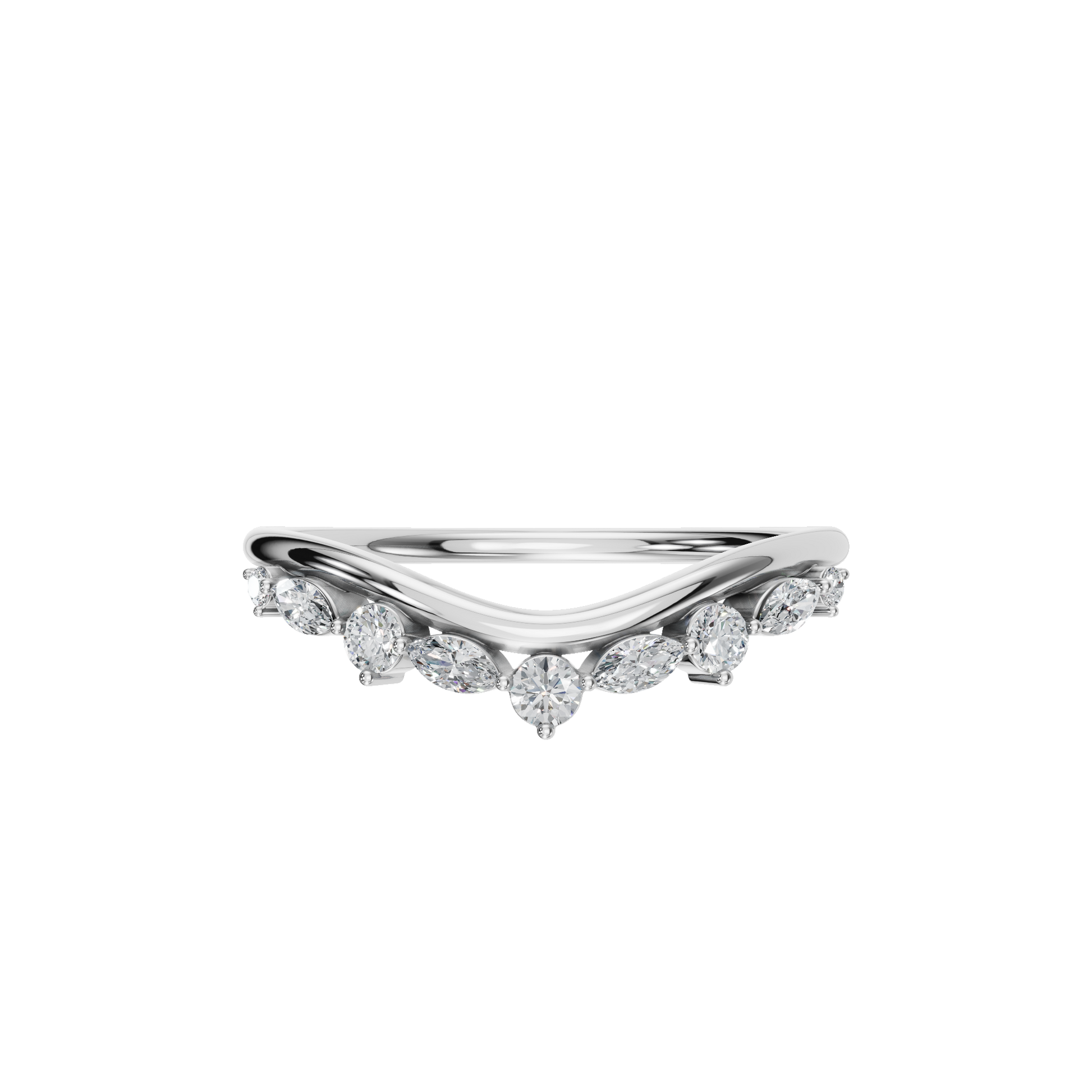 Multi Shape Diamond Curved Chevron Ring in Gold | Elegant Minimal V Band