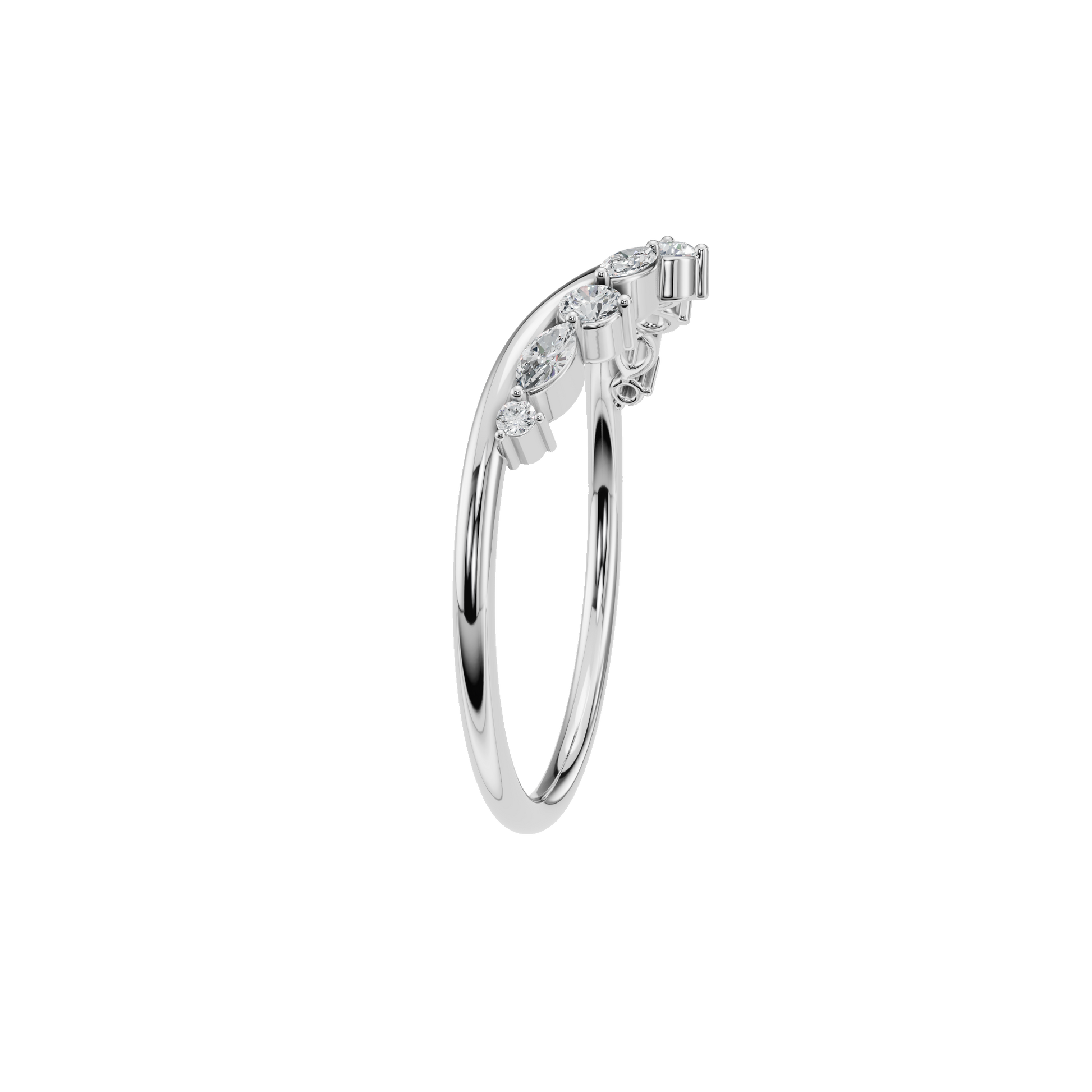 Multi Shape Diamond Curved Chevron Ring in Gold | Elegant Minimal V Band