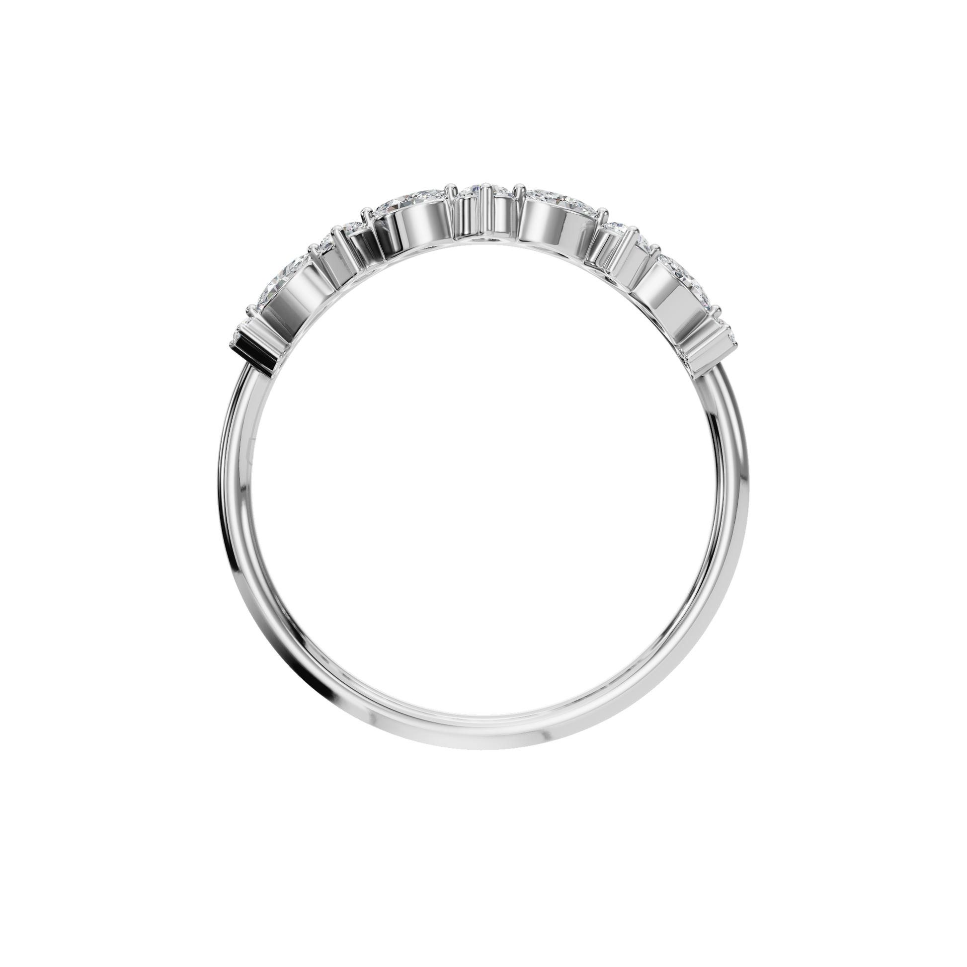 Multi Shape Diamond Curved Chevron Ring in Gold | Elegant Minimal V Band