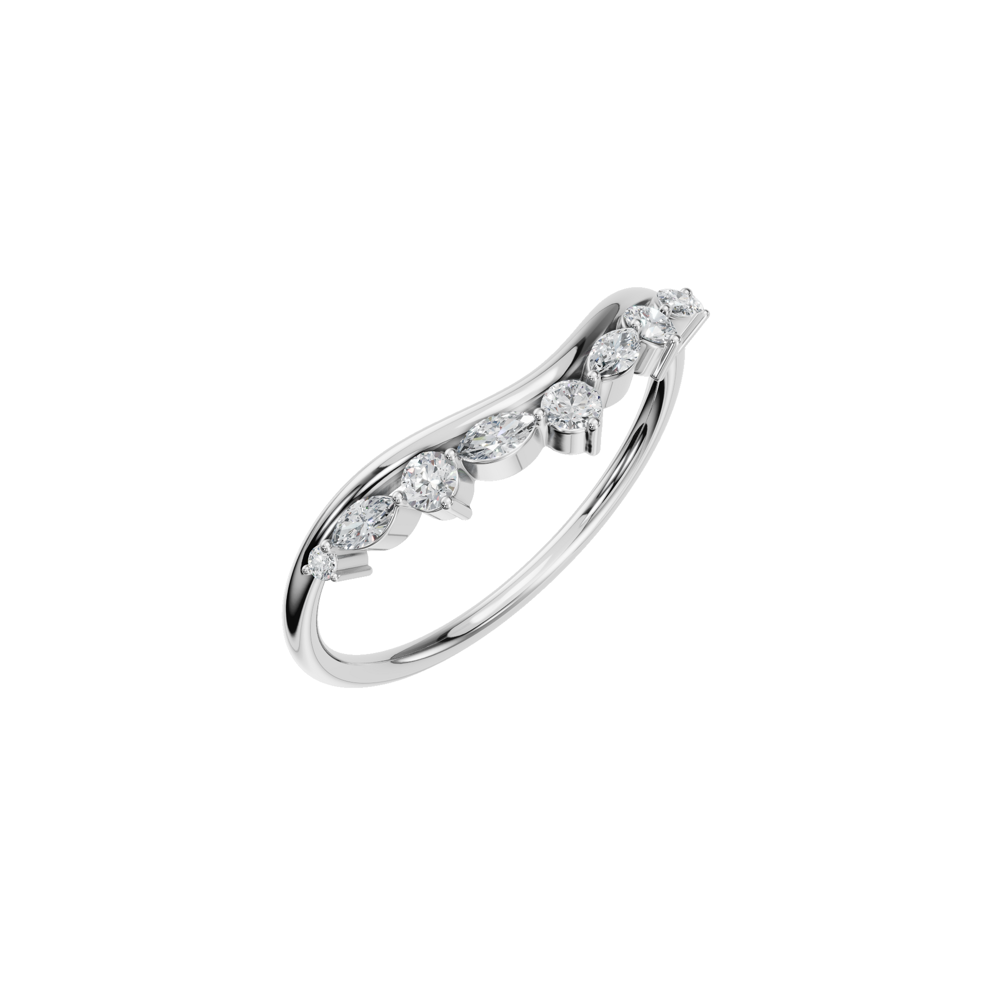 Multi Shape Diamond Curved Chevron Ring in Gold | Elegant Minimal V Band