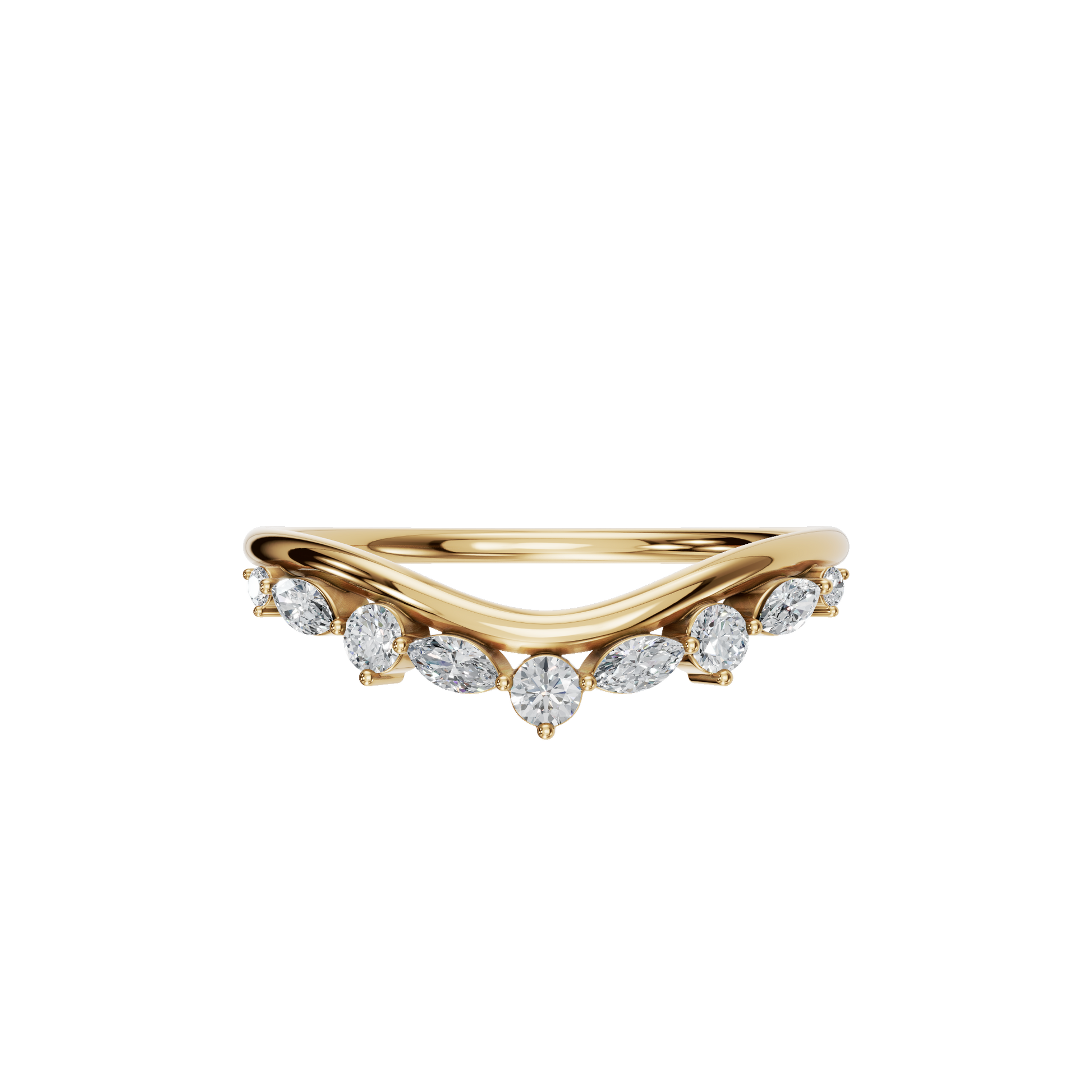 Multi Shape Diamond Curved Chevron Ring in Gold | Elegant Minimal V Band