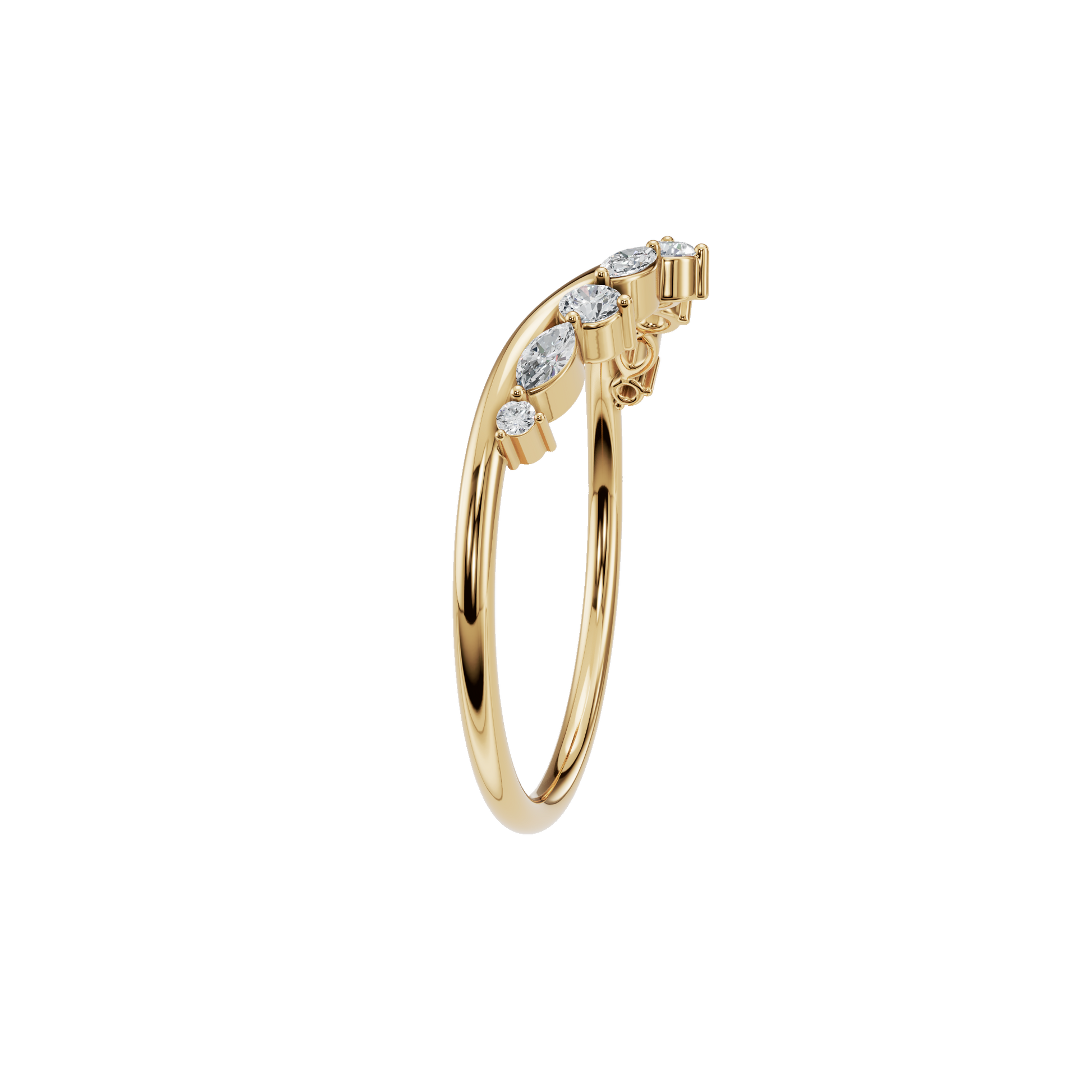Multi Shape Diamond Curved Chevron Ring in Gold | Elegant Minimal V Band